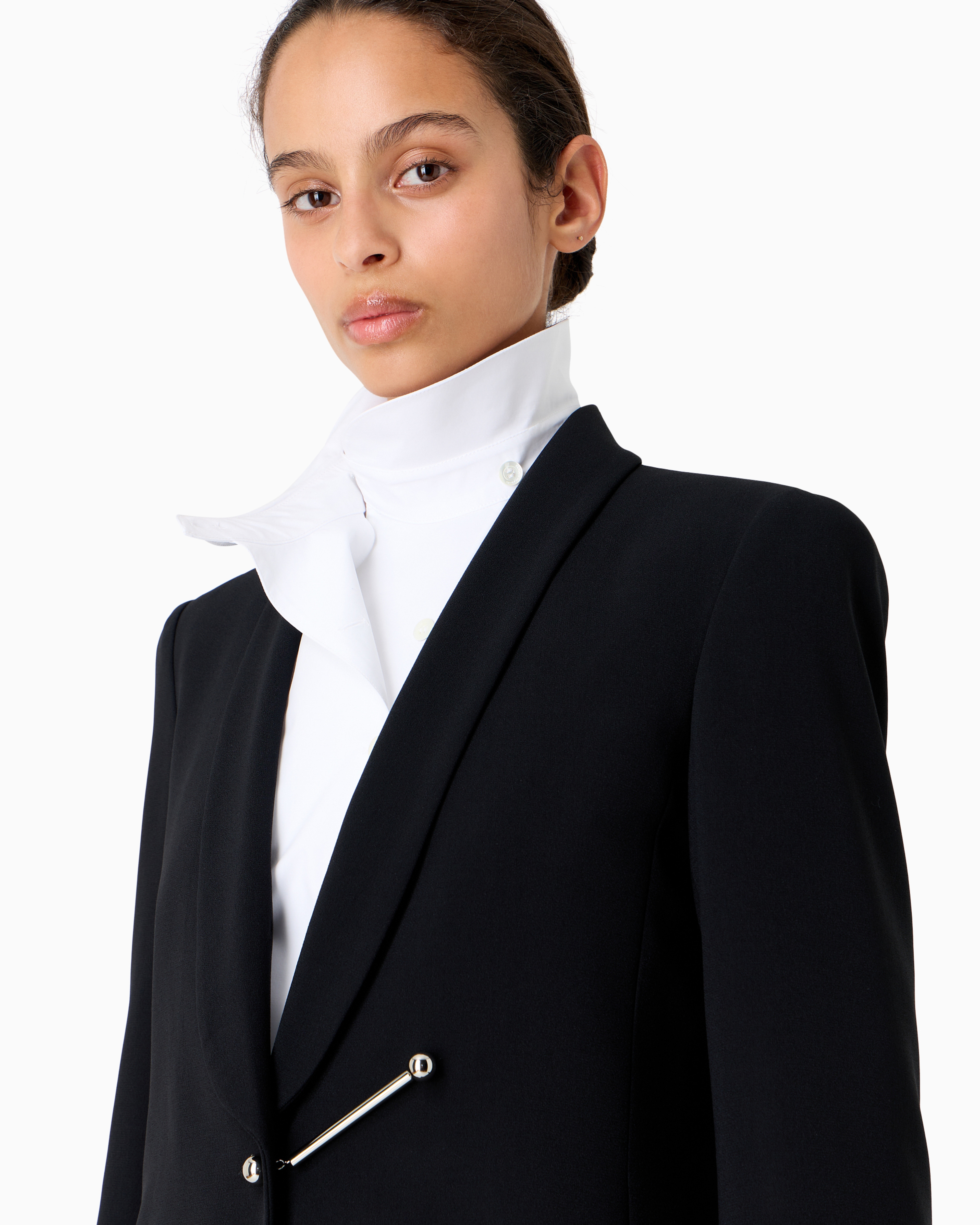 Emporio Armani Official Store Shawl Collar Jacket In Envers Satin With Piercing-style Closure In Black