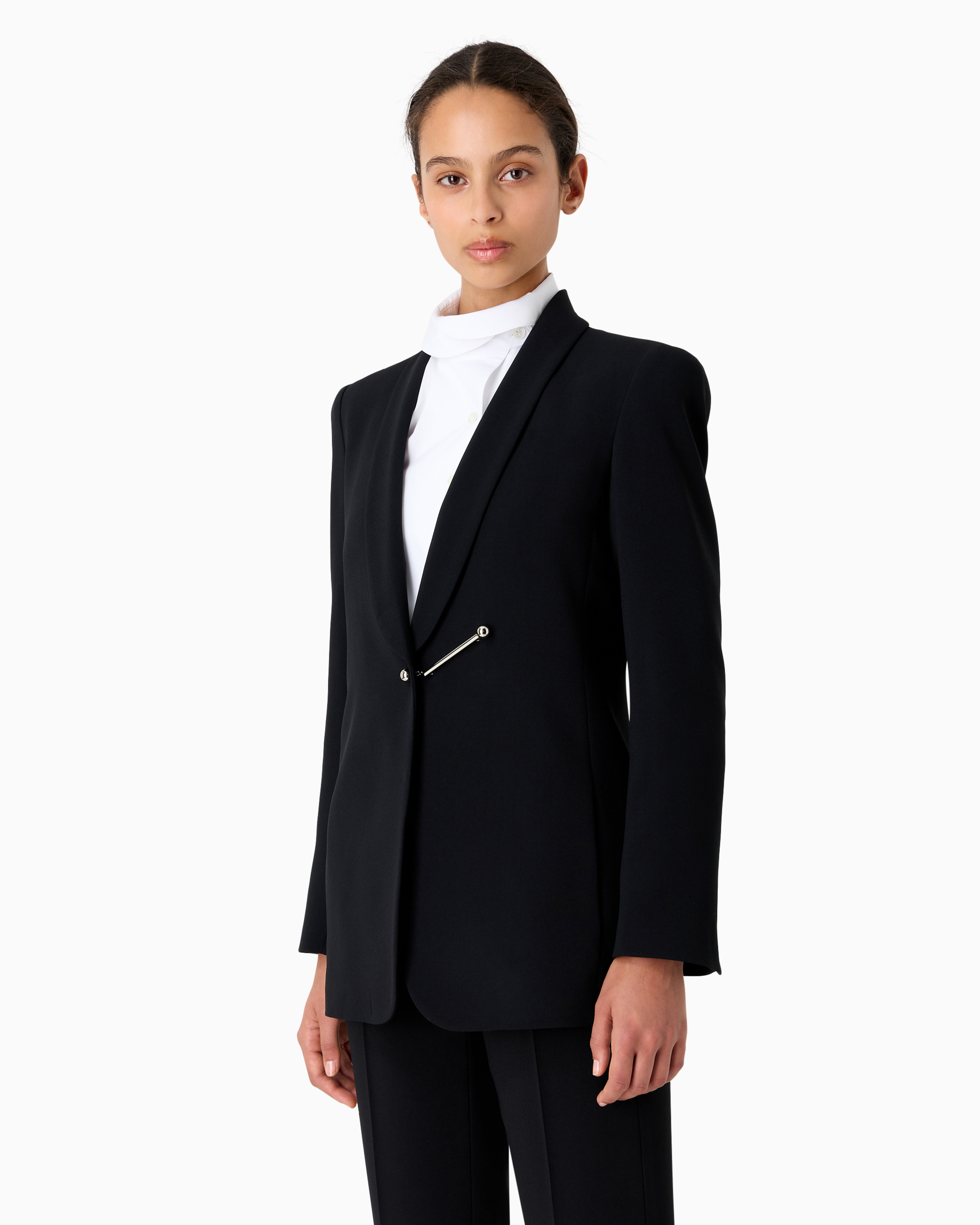 Emporio Armani Official Store Shawl Collar Jacket In Envers Satin With Piercing-style Closure In Black