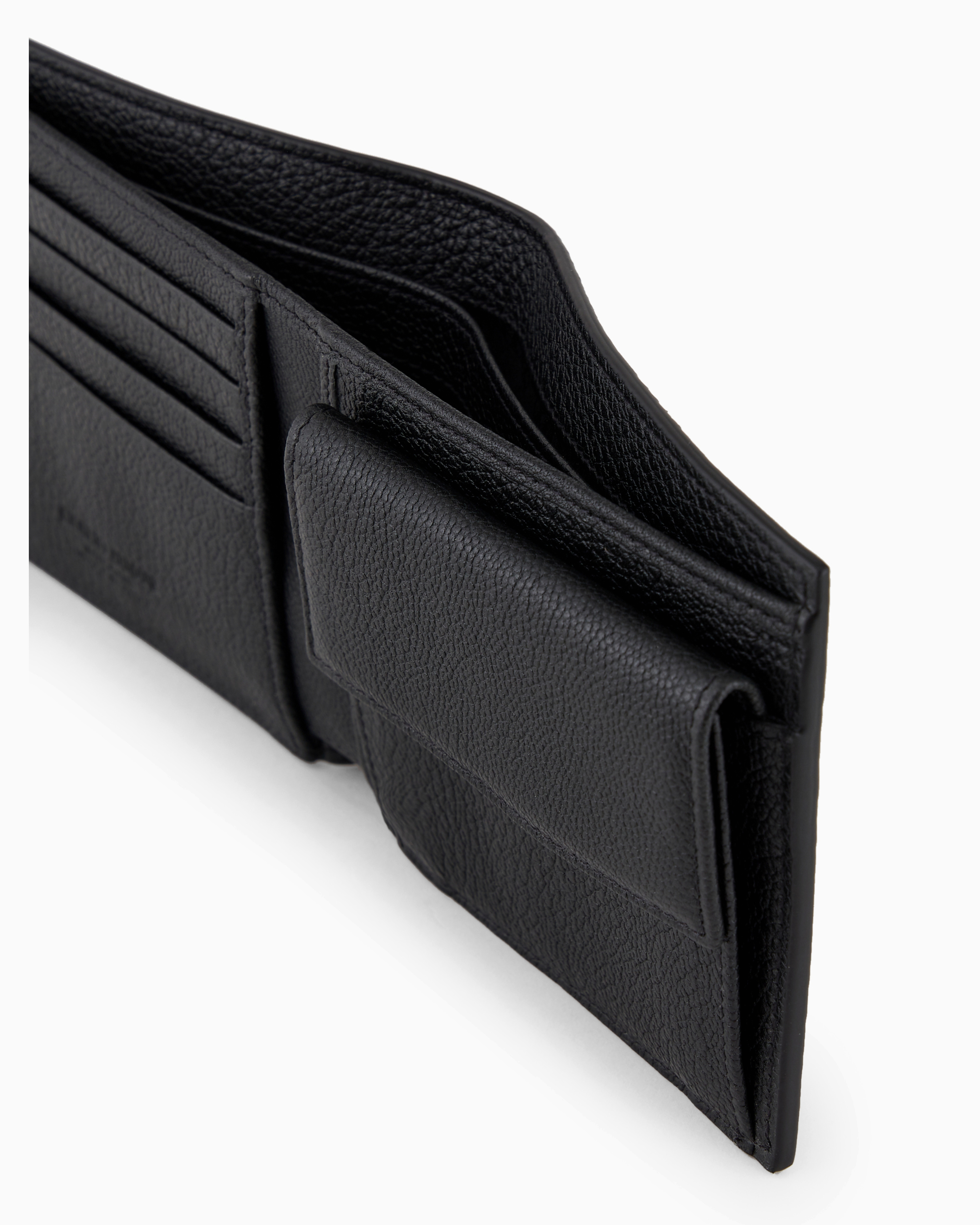 Giorgio Armani Official Store Printed Leather Wallet In Black