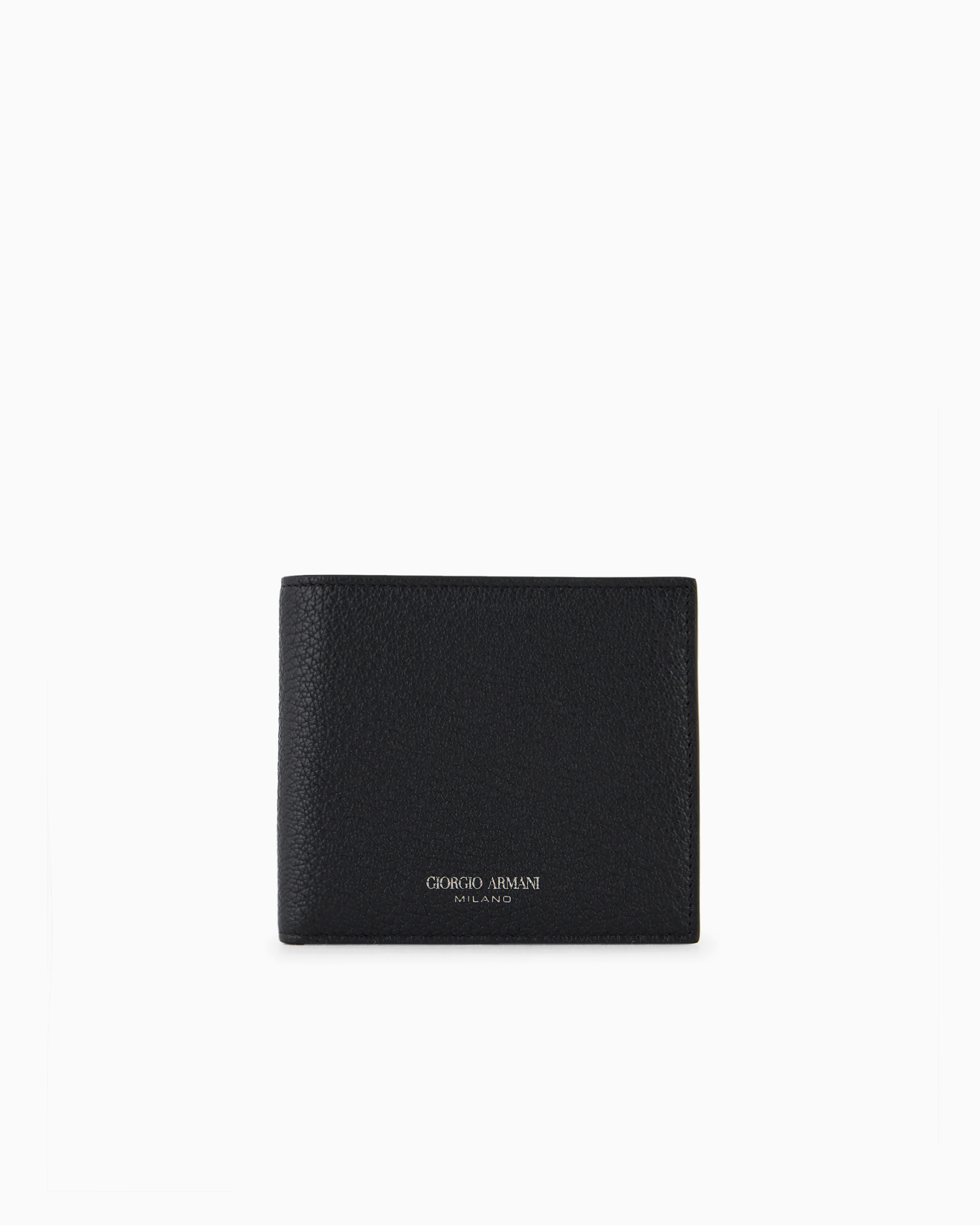 Giorgio Armani Official Store Printed Leather Wallet In Black
