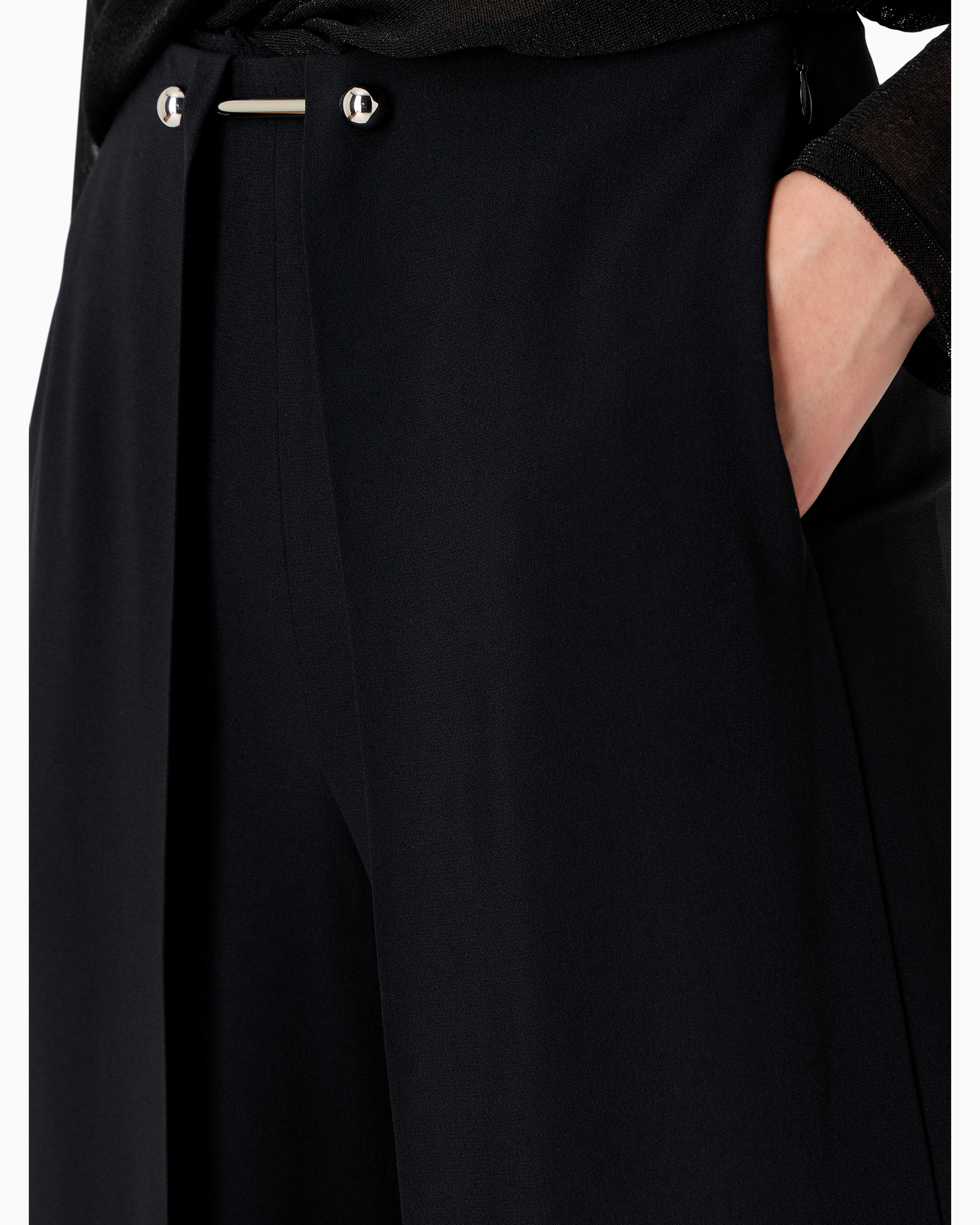 Emporio Armani Official Store Envers Satin Trousers With A Piercing-style Closure In Black