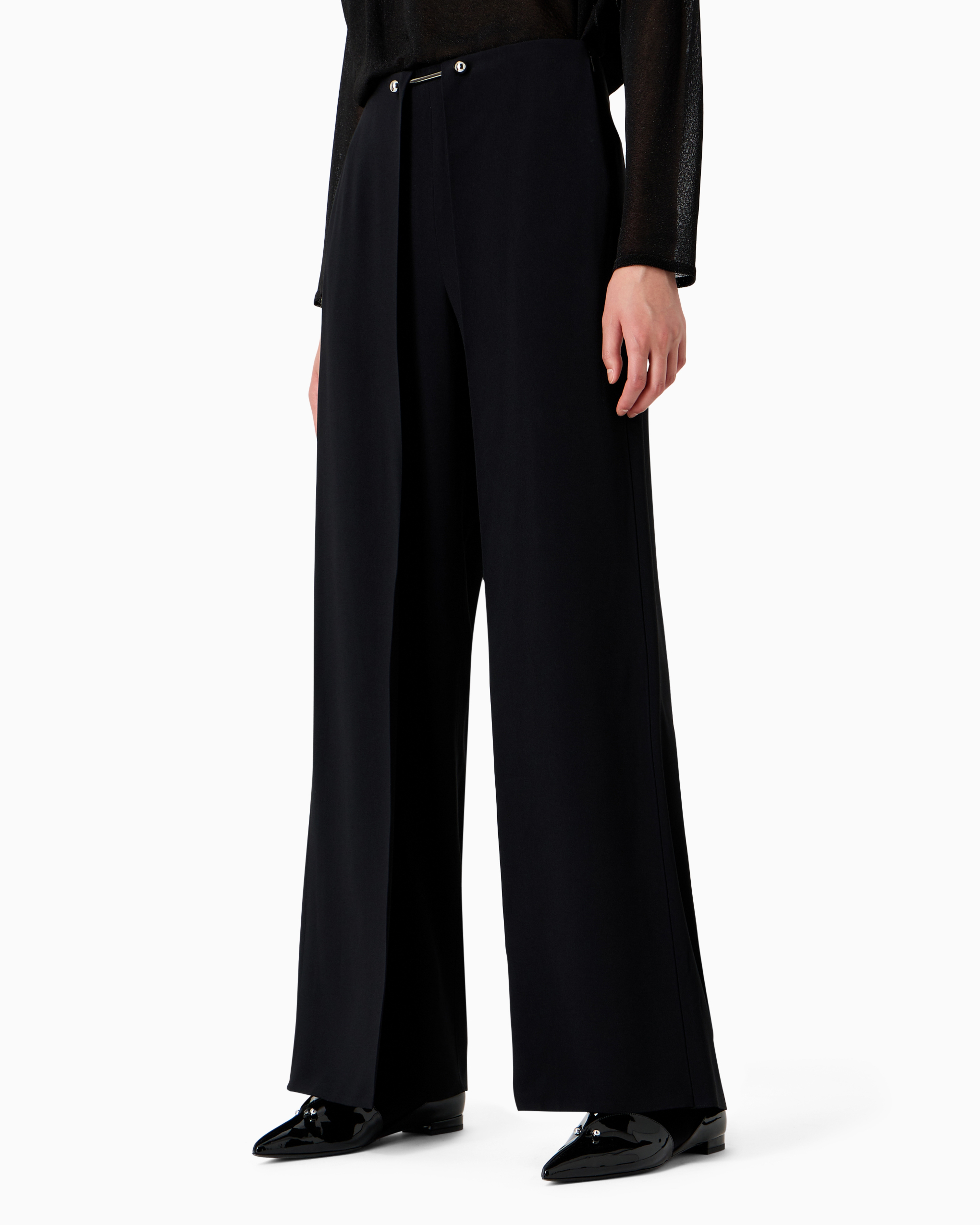 Emporio Armani Official Store Envers Satin Trousers With A Piercing-style Closure In Black