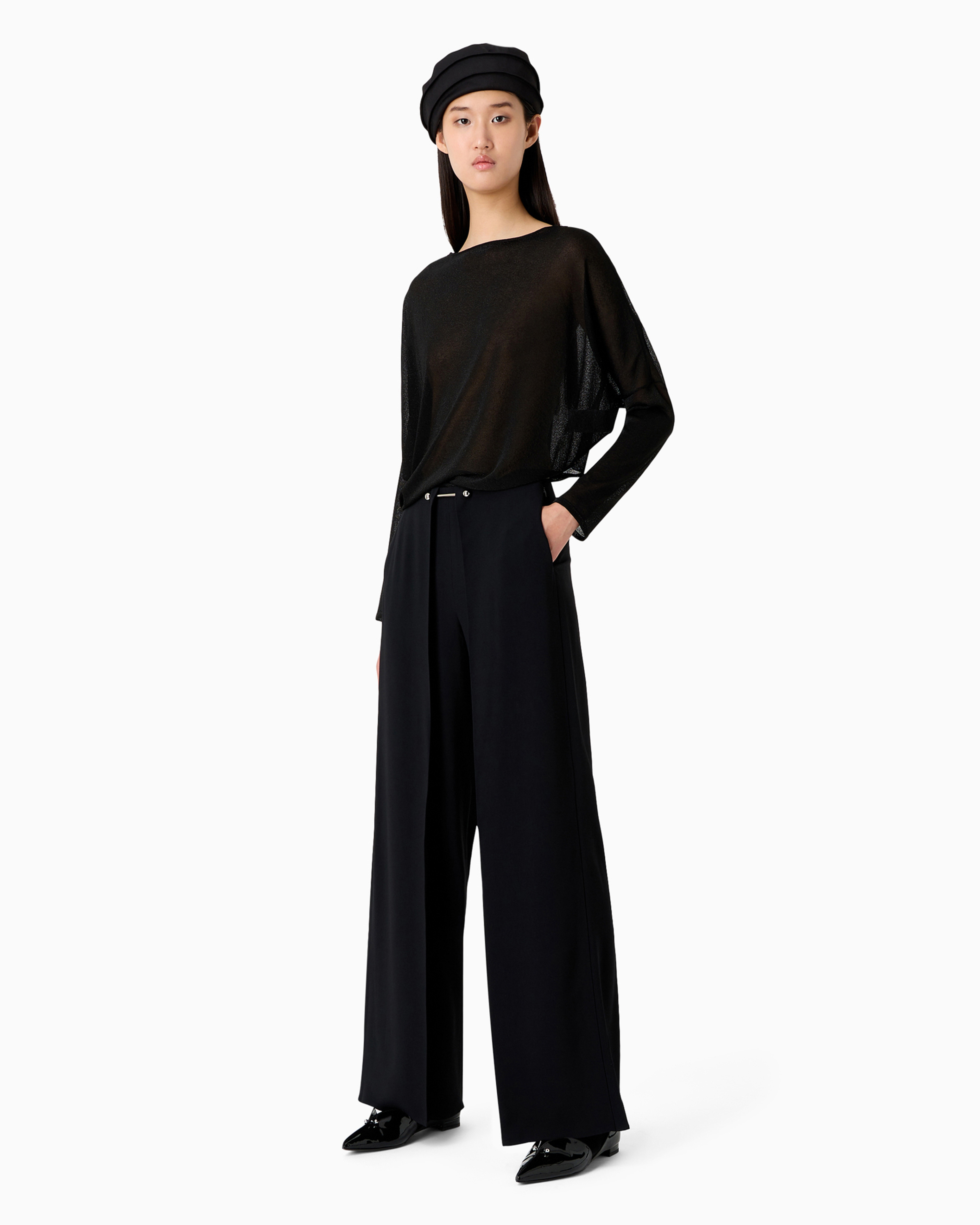 Emporio Armani Official Store Envers Satin Trousers With A Piercing-style Closure In Black