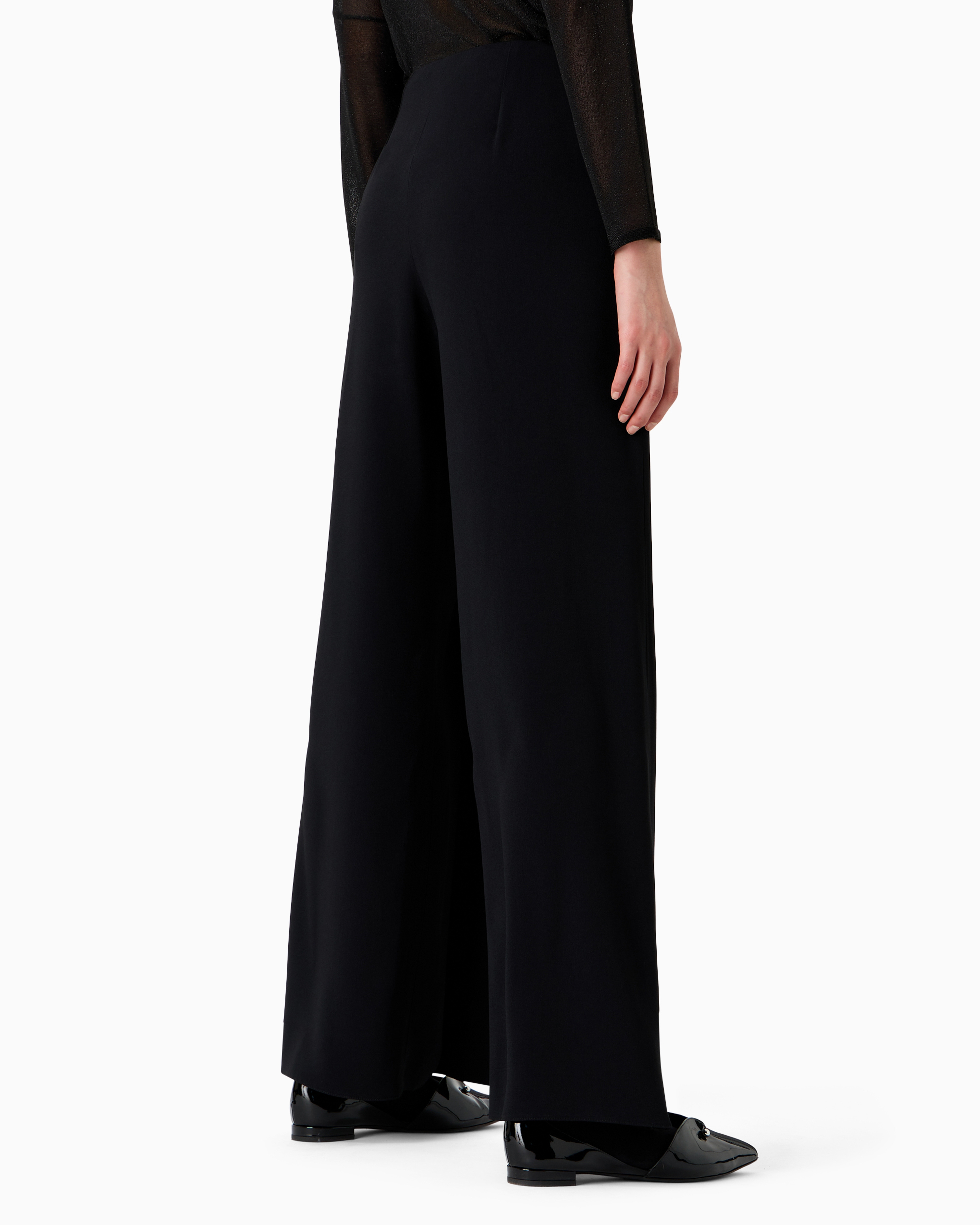 Emporio Armani Official Store Envers Satin Trousers With A Piercing-style Closure In Black