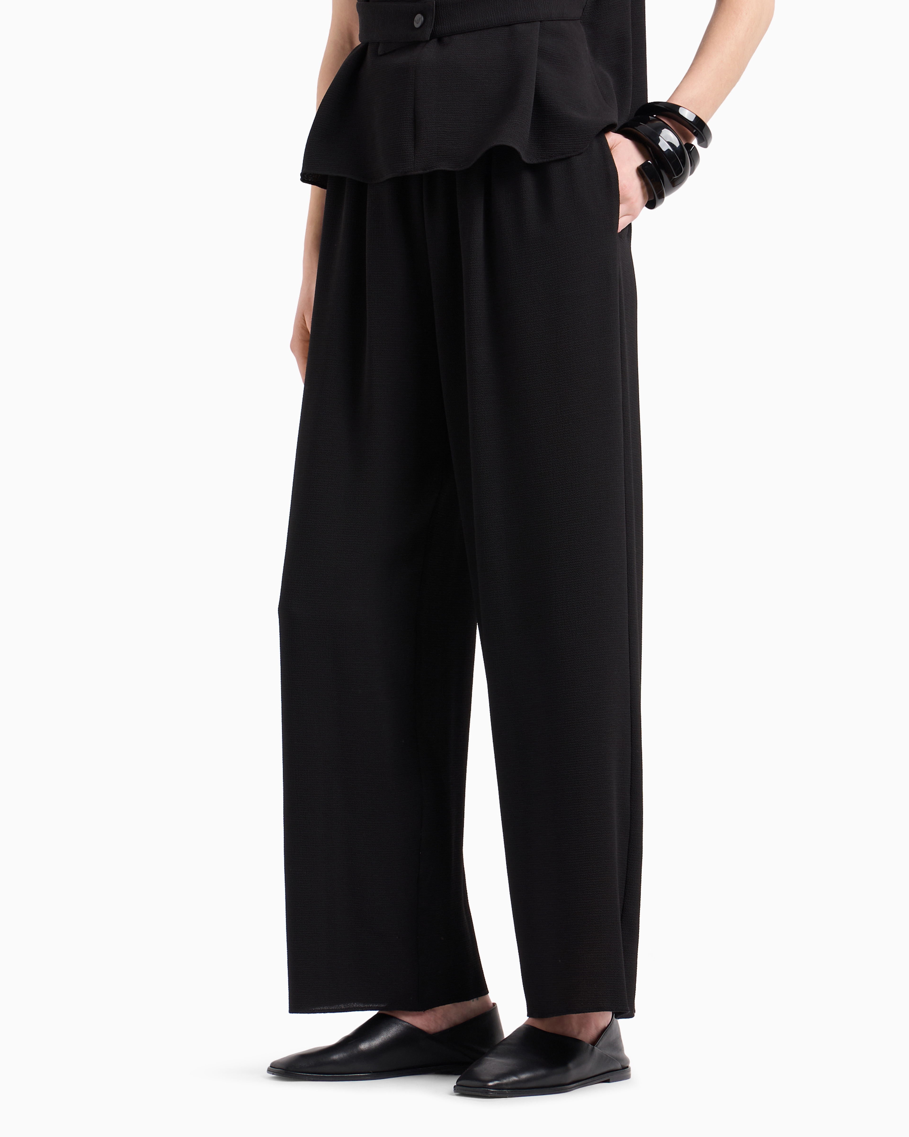 Shop Emporio Armani Elasticated-waist Trousers With Tubular Armure-crêpe Belt In Black