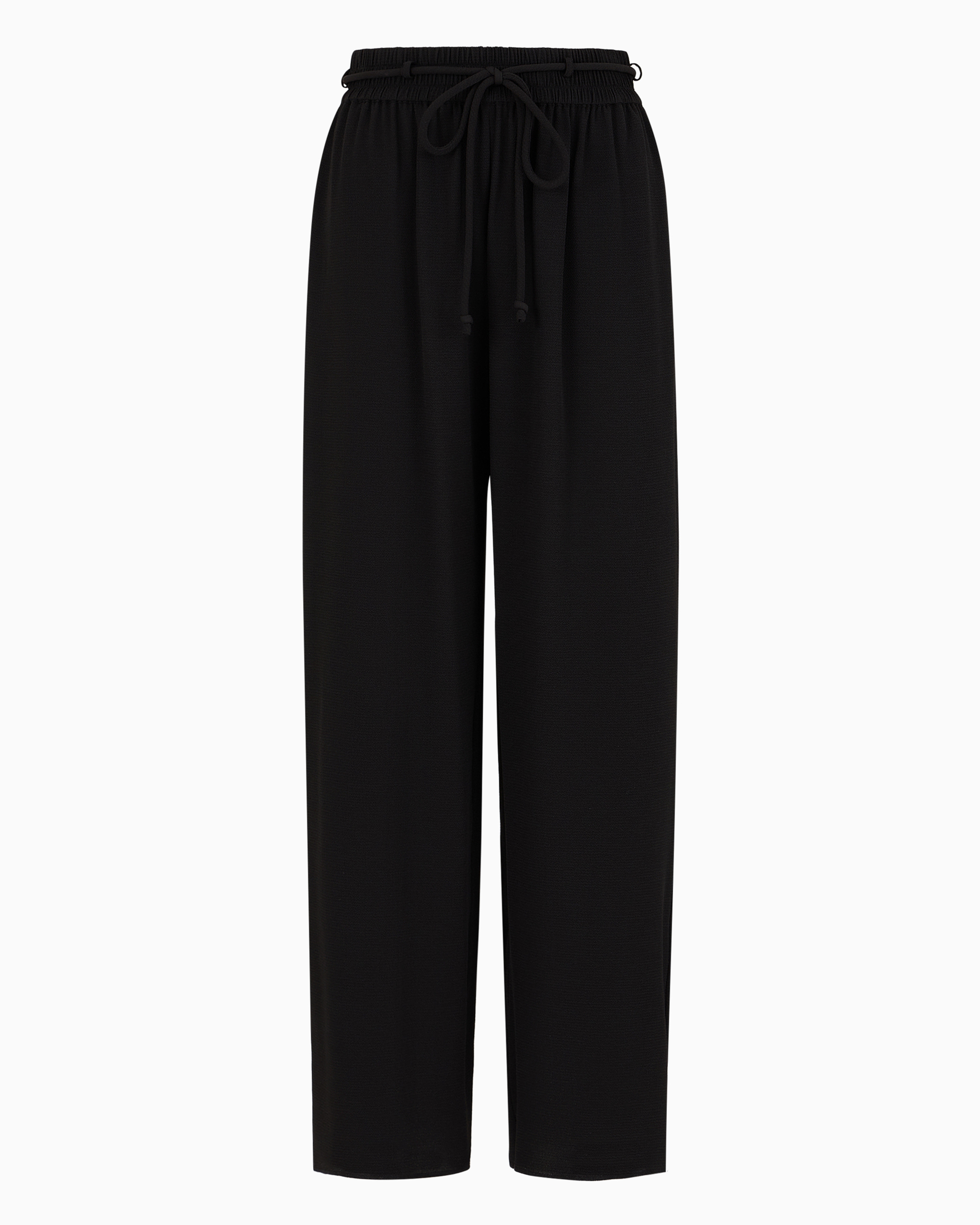 Emporio Armani Elasticated-waist Trousers With Tubular Armure-crêpe Belt In Black