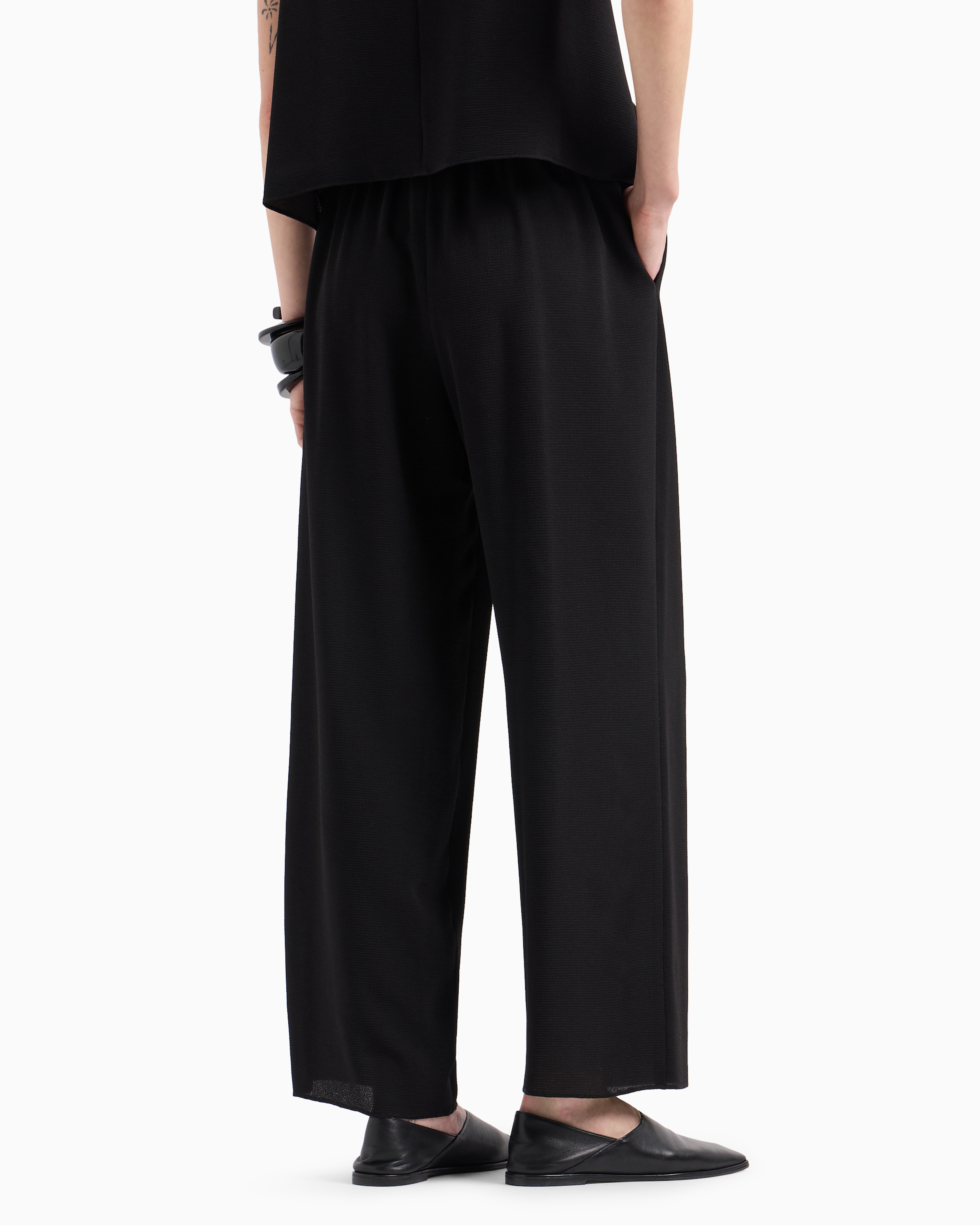 Shop Emporio Armani Elasticated-waist Trousers With Tubular Armure-crêpe Belt In Black