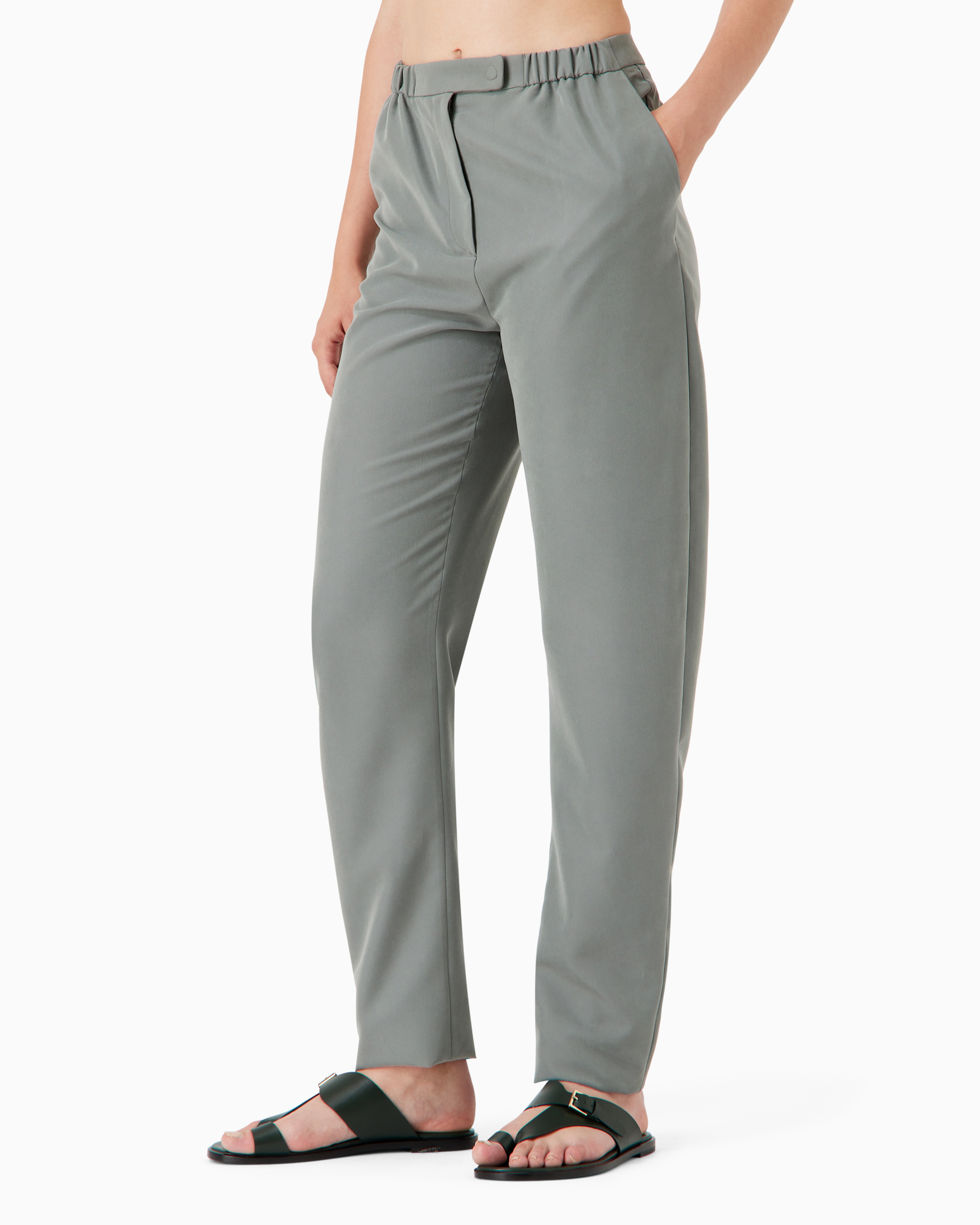 Emporio Armani Official Store Oval-leg Cupro Trousers In Grey