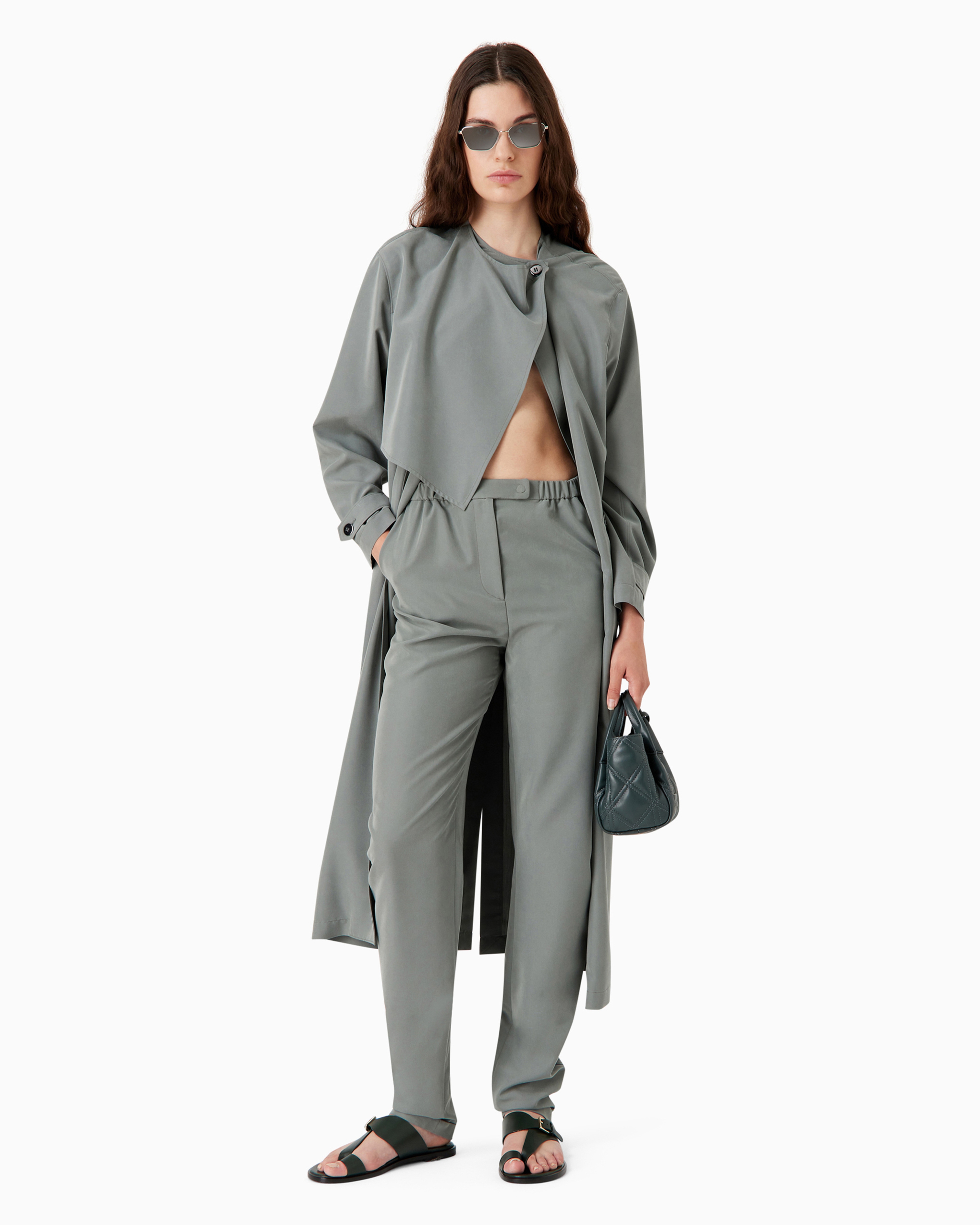 Emporio Armani Official Store Oval-leg Cupro Trousers In Grey