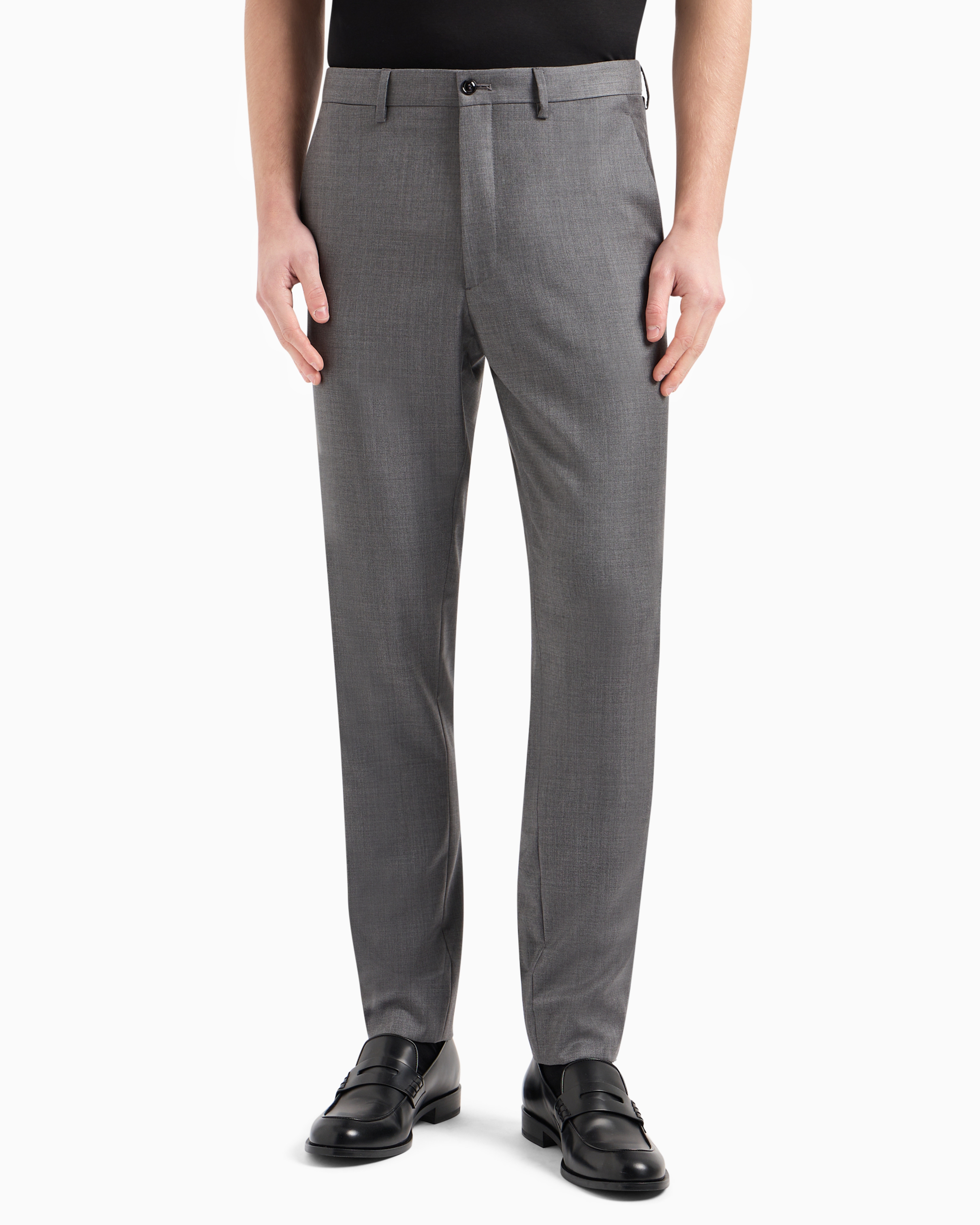 Giorgio Armani Official Store Flat-front Trousers In Wool And Cashmere Gabardine In Gray