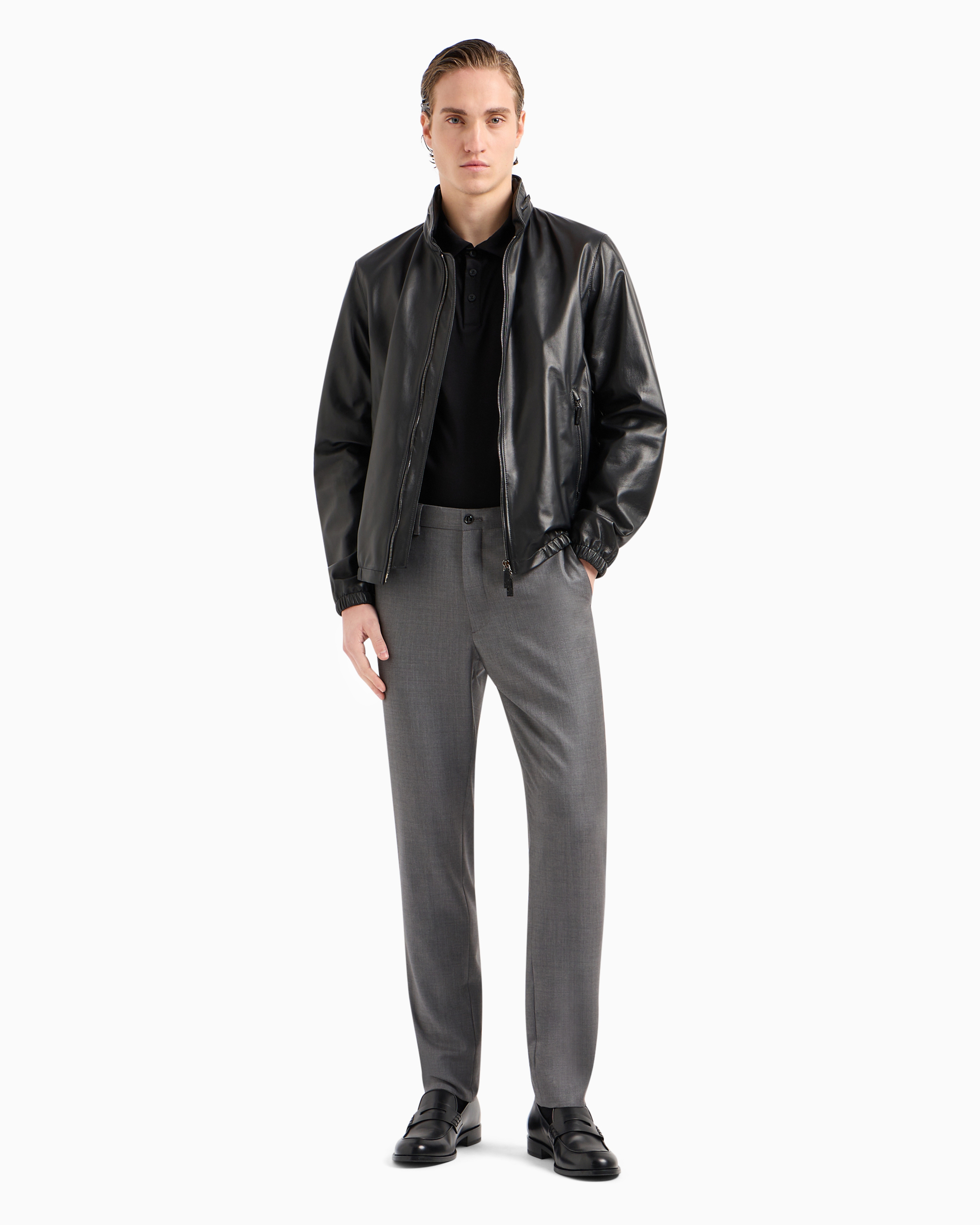Giorgio Armani Official Store Flat-front Trousers In Wool And Cashmere Gabardine In Gray
