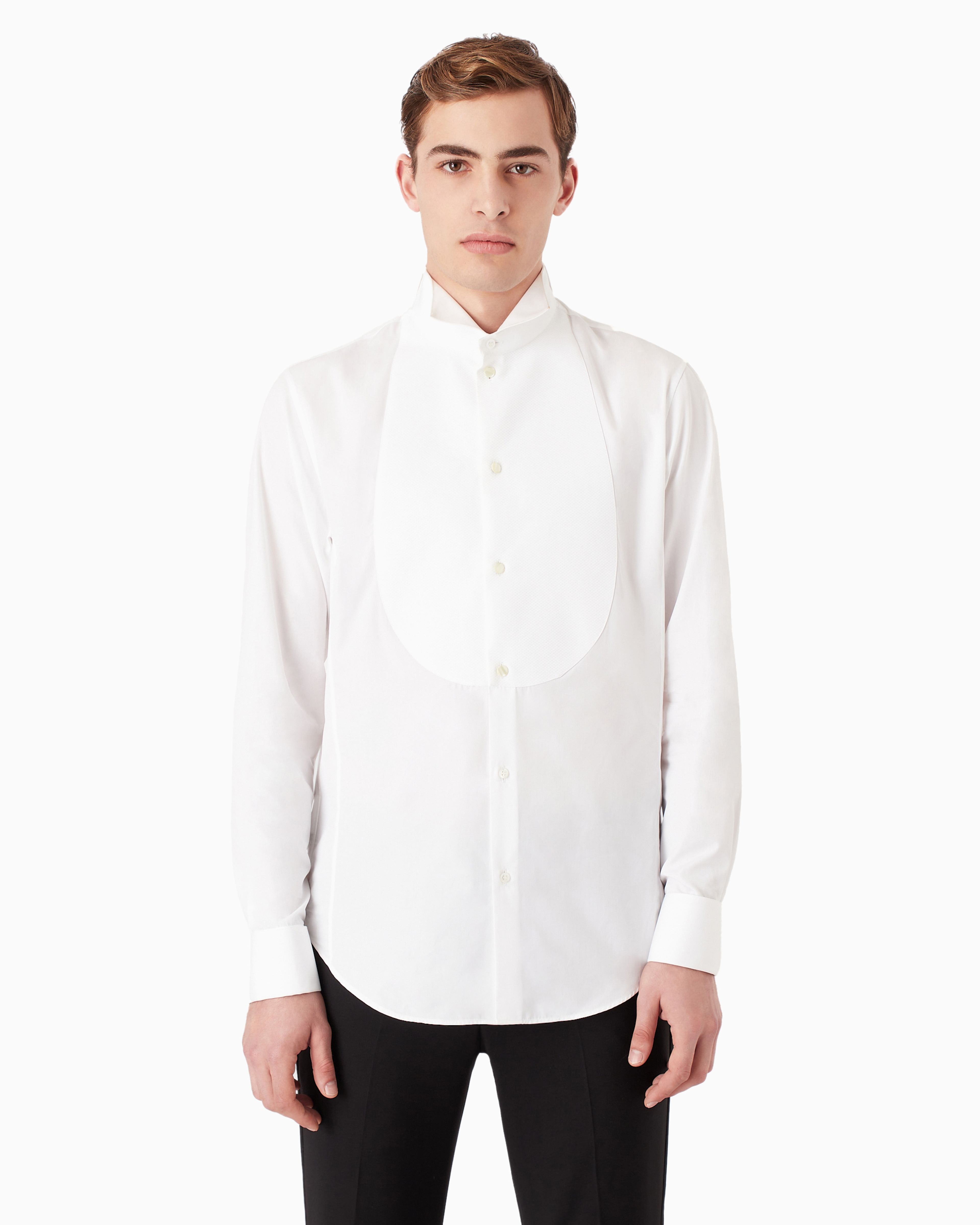 Giorgio Armani Official Store Icon Tuxedo Shirt In Cotton Poplin In White
