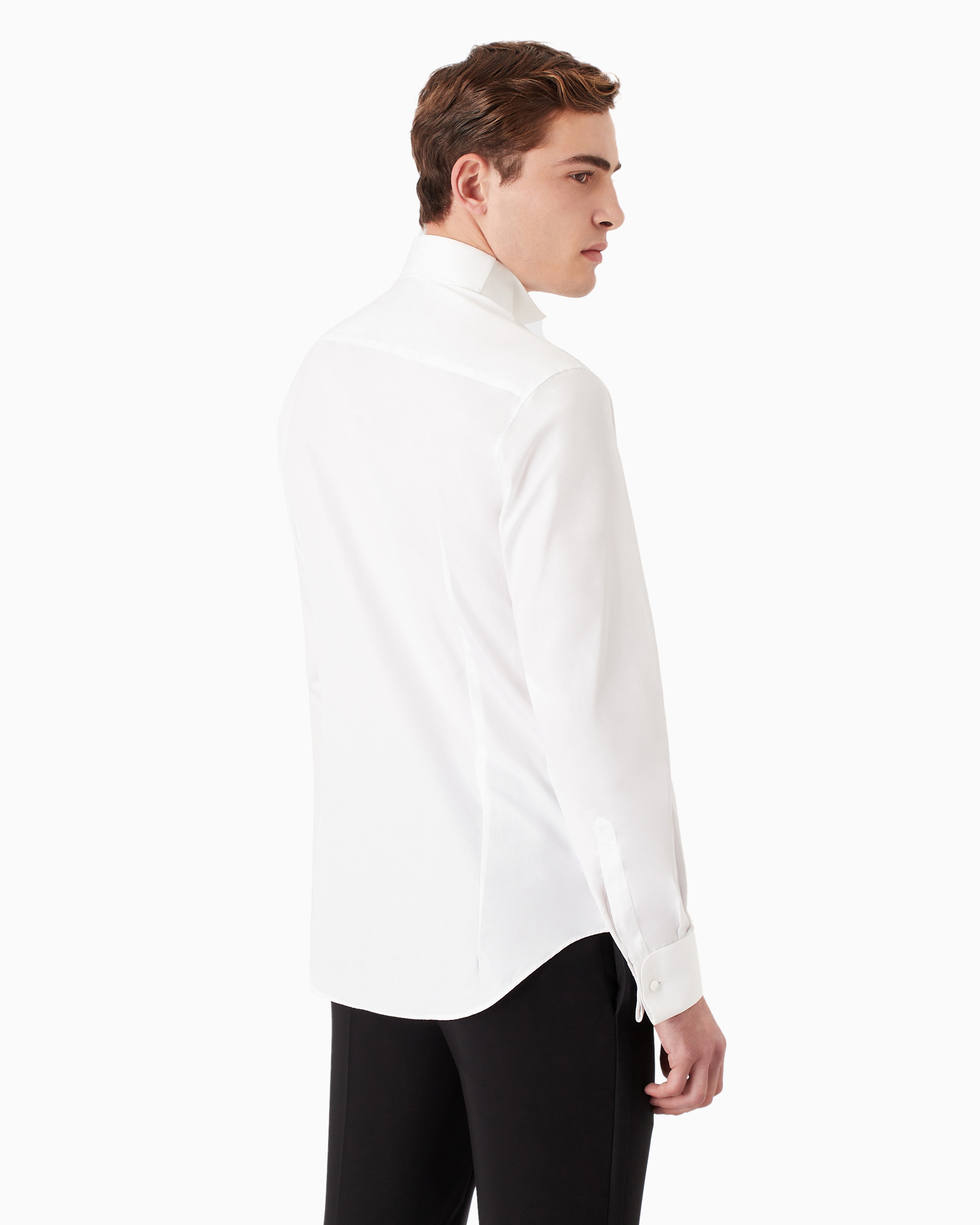 Giorgio Armani Official Store Icon Tuxedo Shirt In Cotton Poplin In White