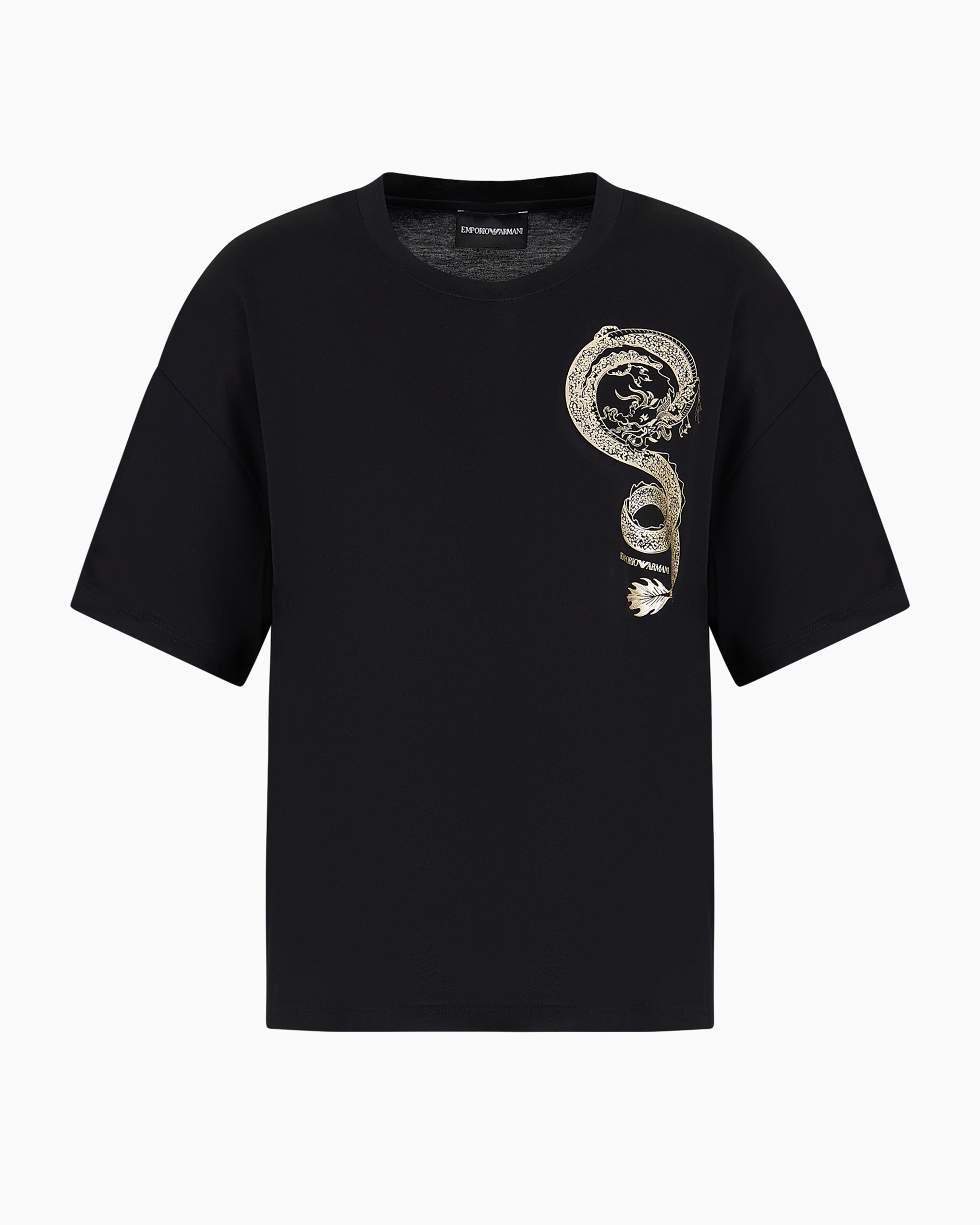 Emporio Armani Official Store Mercerised-jersey T-shirt With Dragon Print In Noir