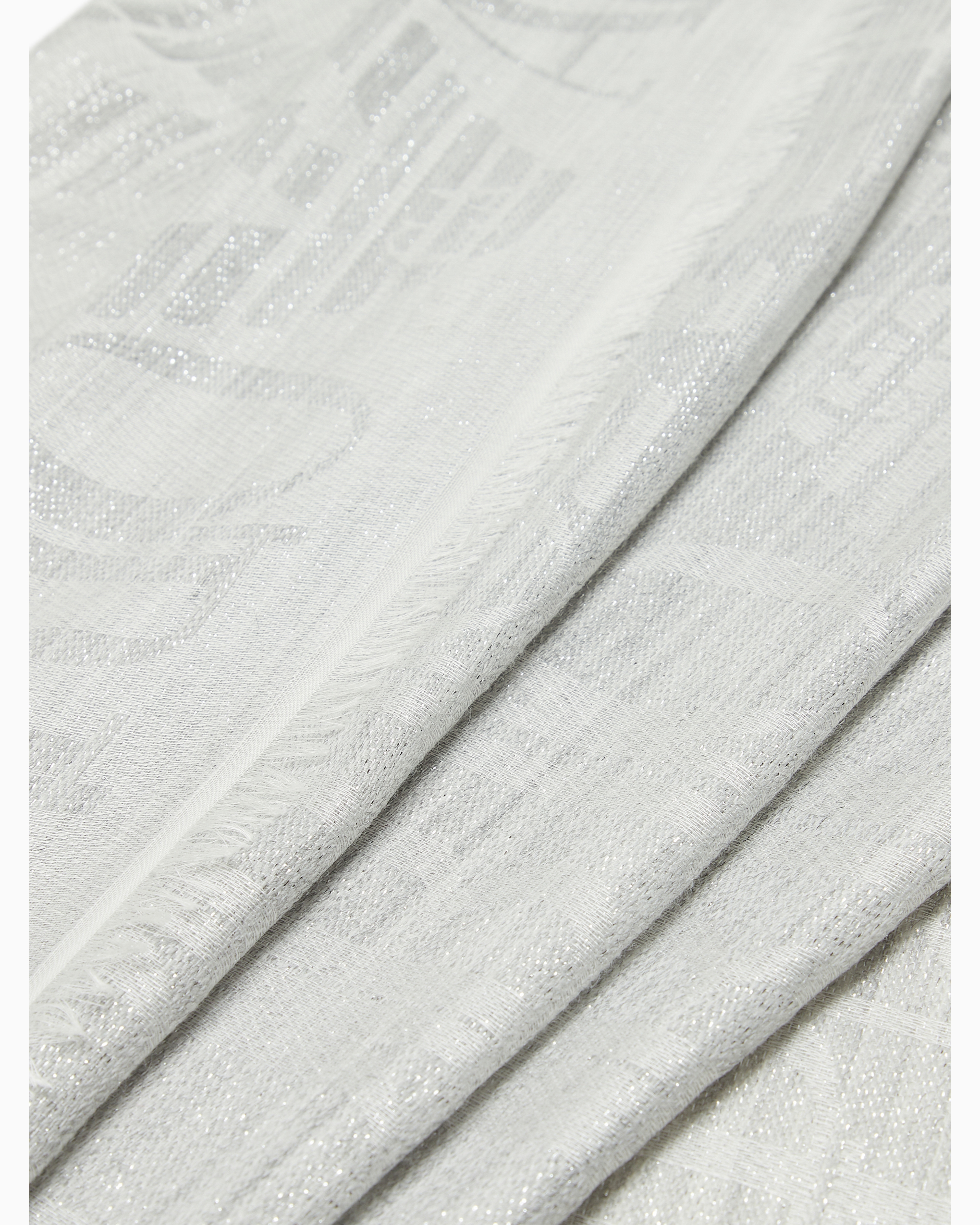 Emporio Armani Official Store Modal Blend Stole With Tone-on-tone Jacquard Lettering In Light Grey