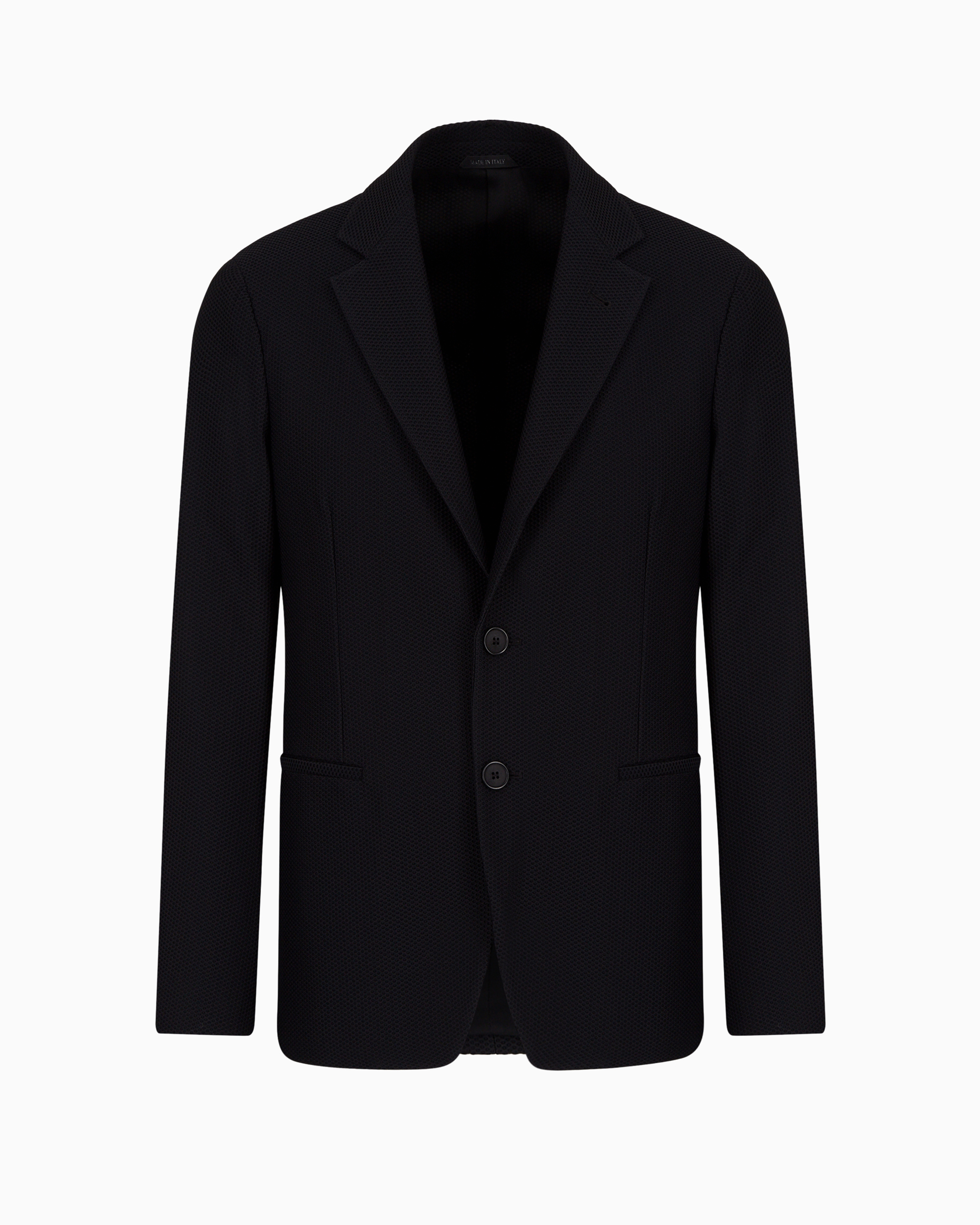 Giorgio Armani Official Store Single-breasted Jacket In Technical Waffle Fabric In Black