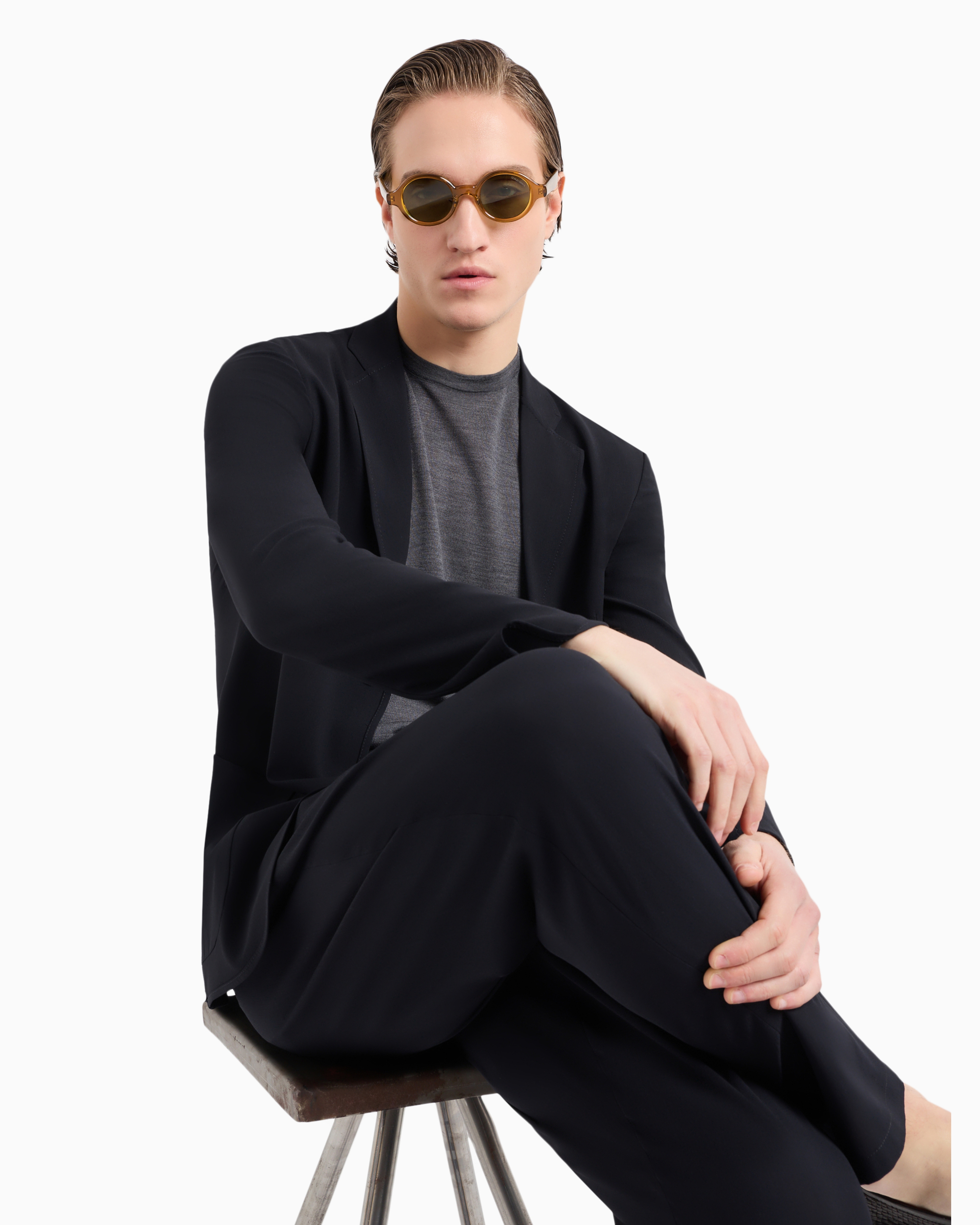 Giorgio Armani Single-breasted, Virgin-wool Jacket In Blue