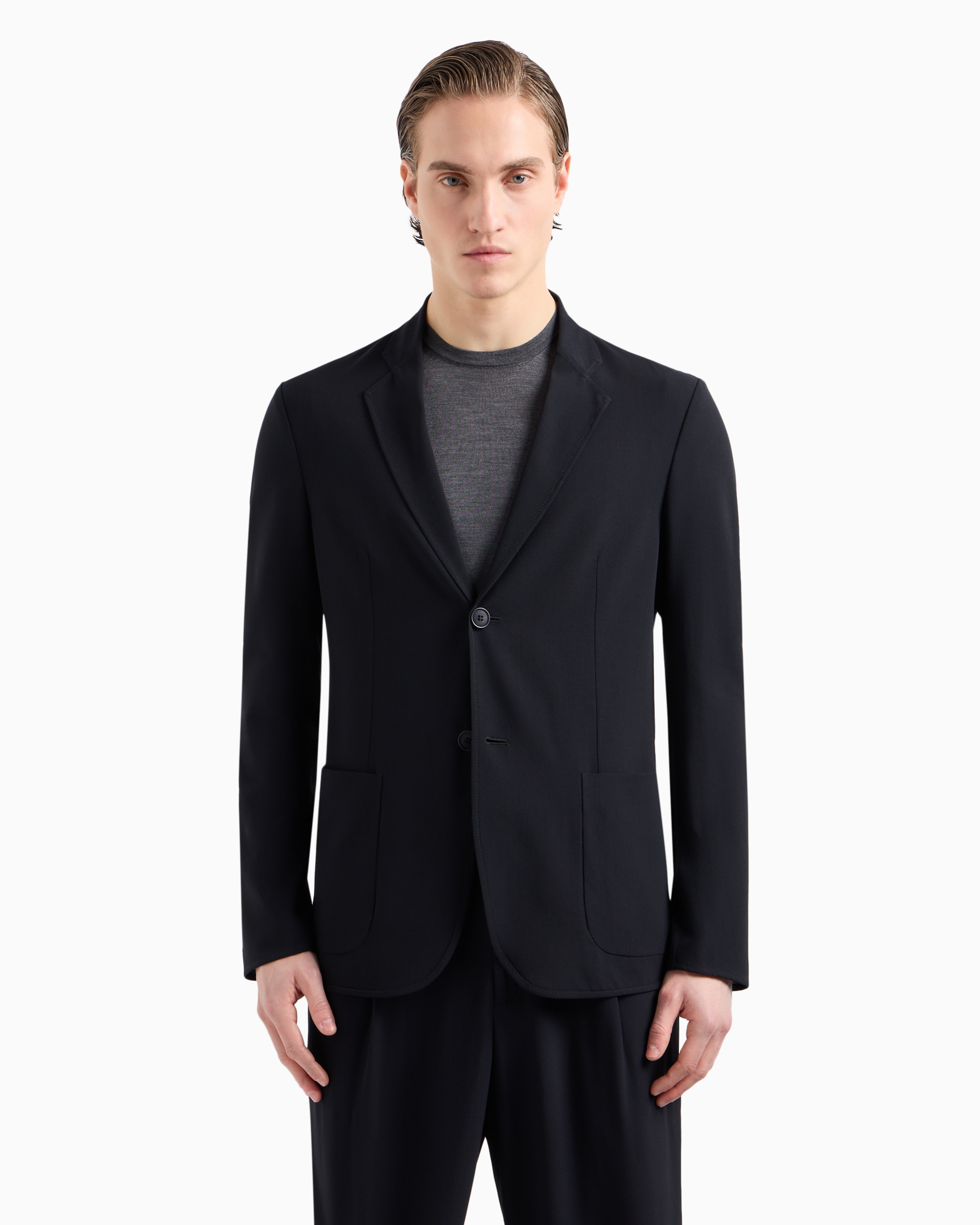 Giorgio Armani Single-breasted, Virgin-wool Jacket In Blue