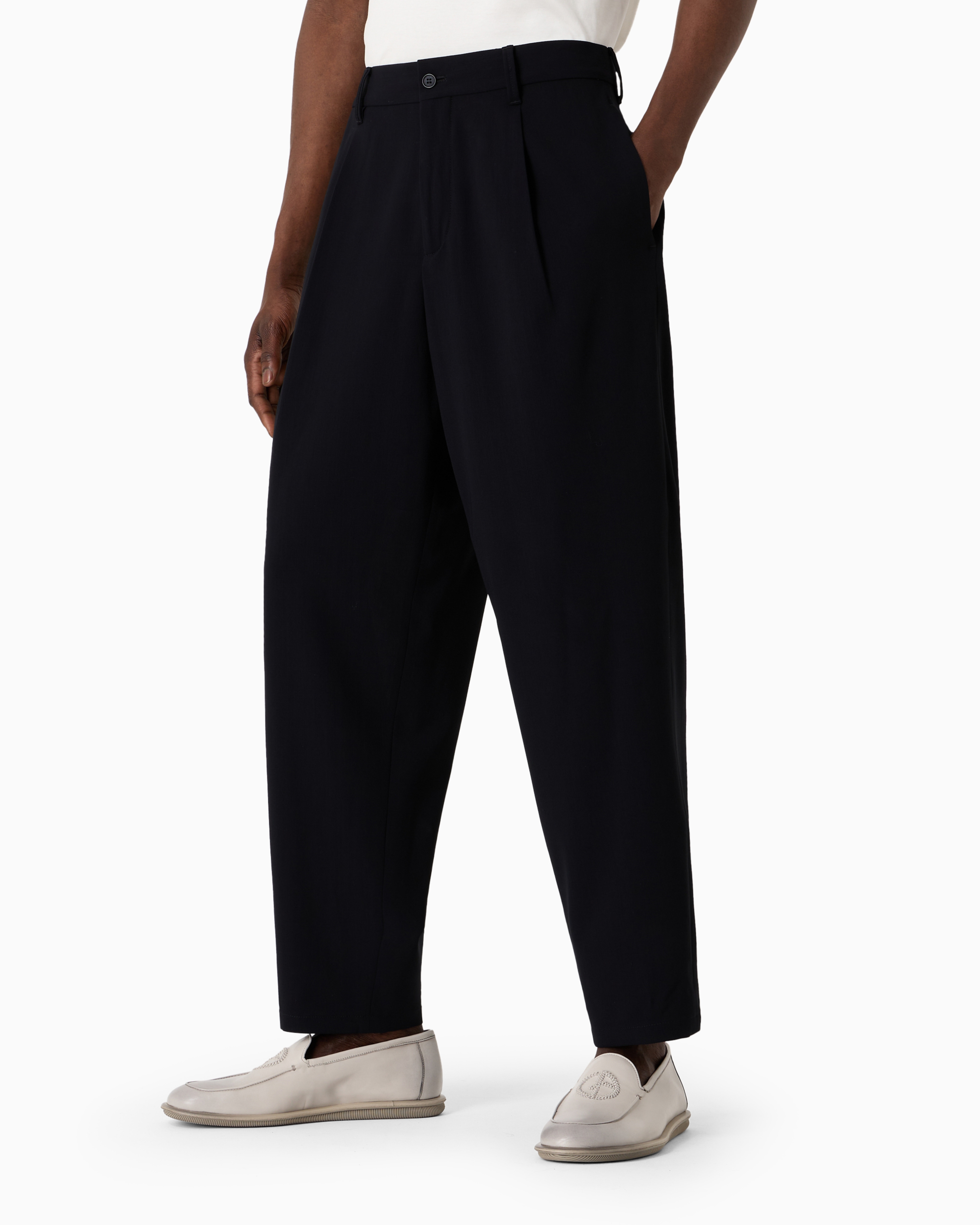 Shop Giorgio Armani Single-pleat Virgin Wool Trousers In Blue