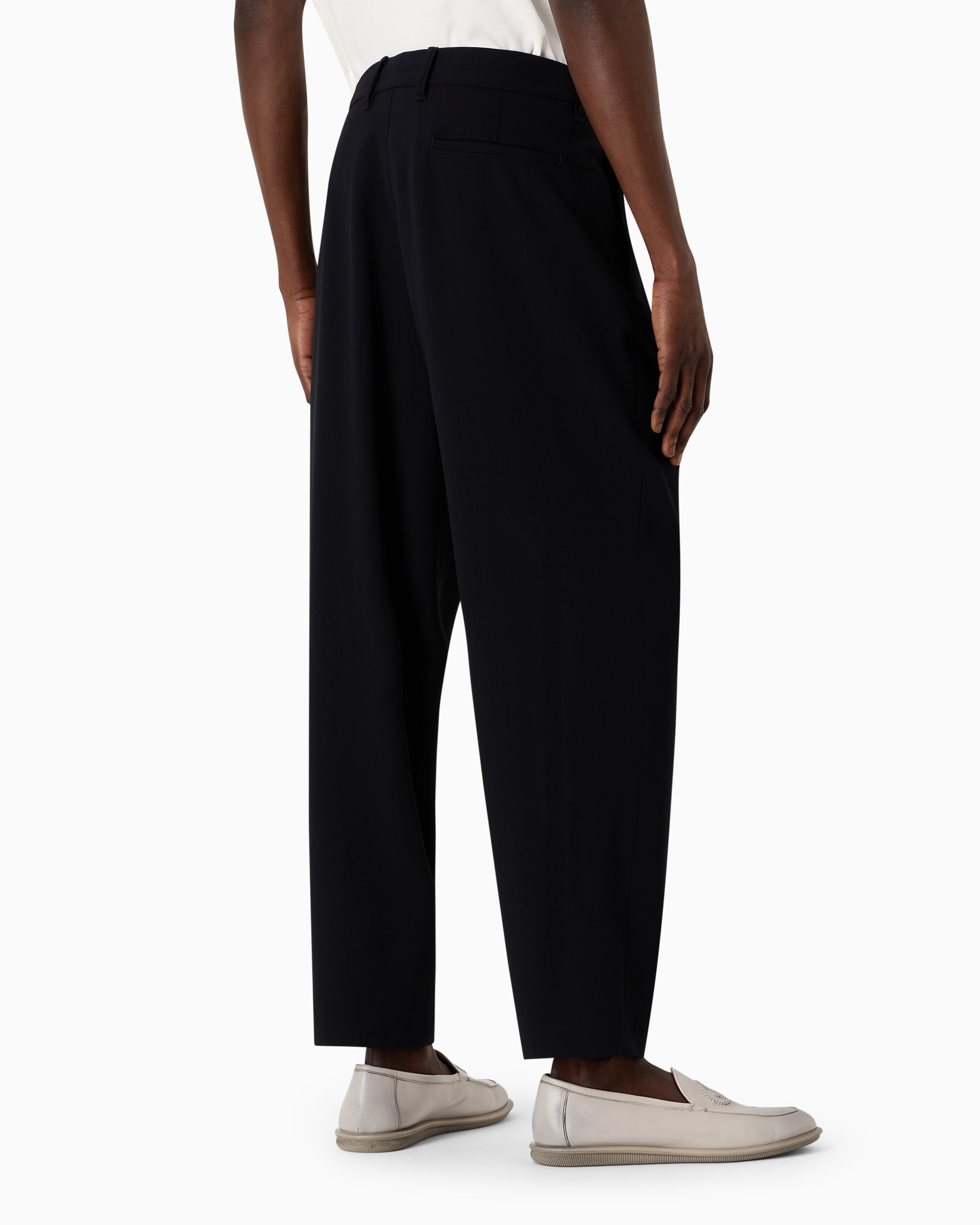 Shop Giorgio Armani Single-pleat Virgin Wool Trousers In Blue