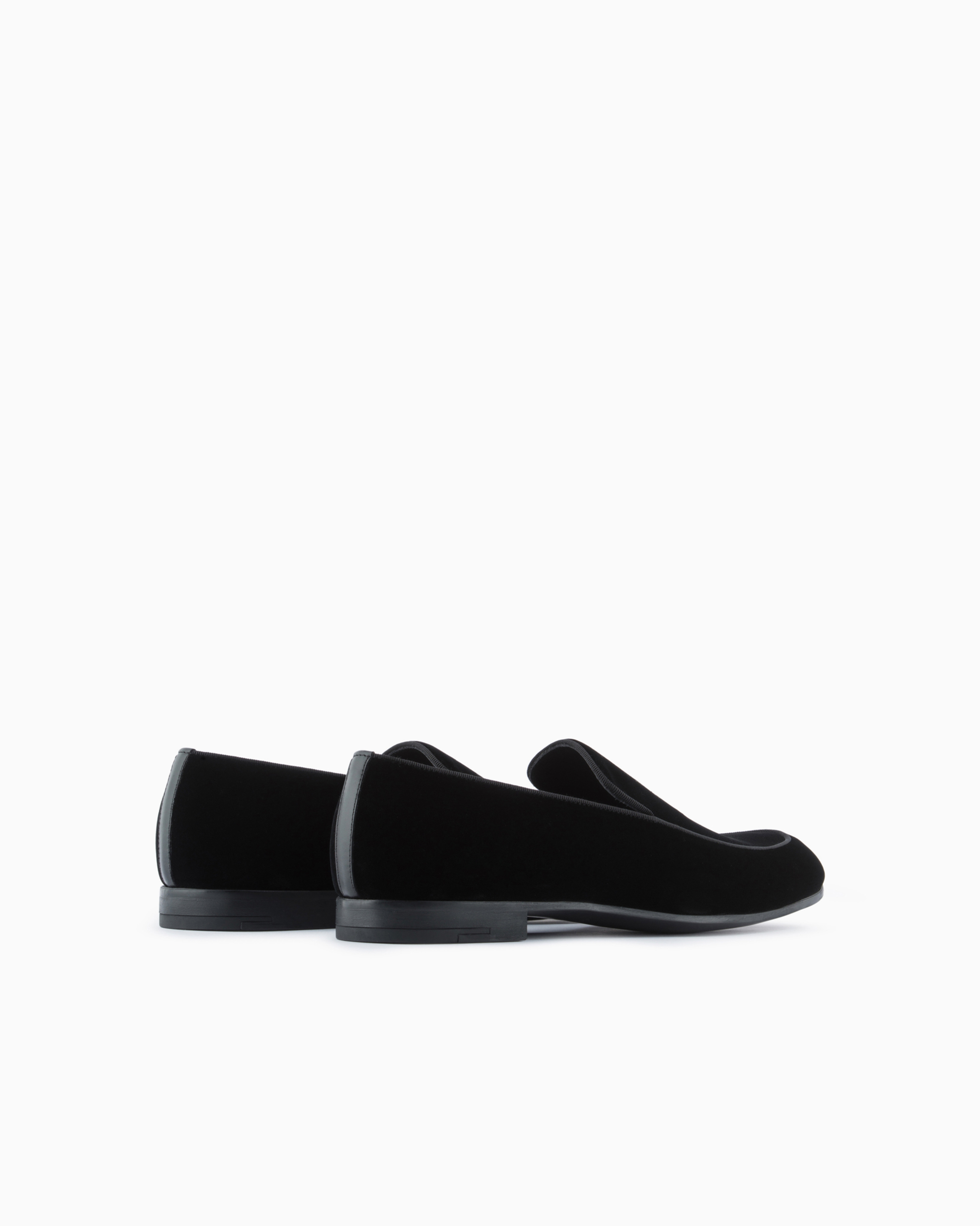 Shop Giorgio Armani Velvet Loafers With Embroidered Logo In Black