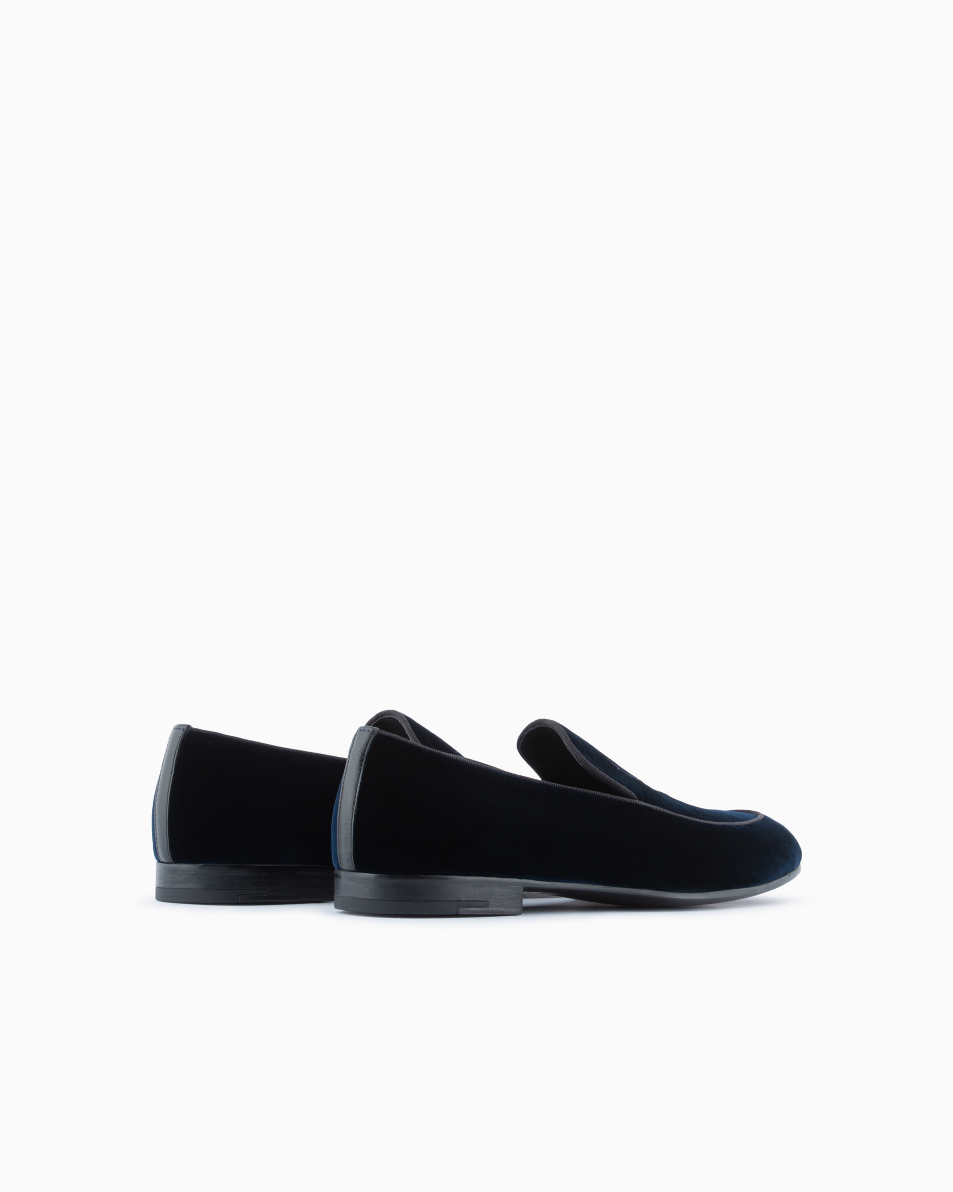 Shop Giorgio Armani Velvet Loafers With Embroidered Logo In Navy Blue