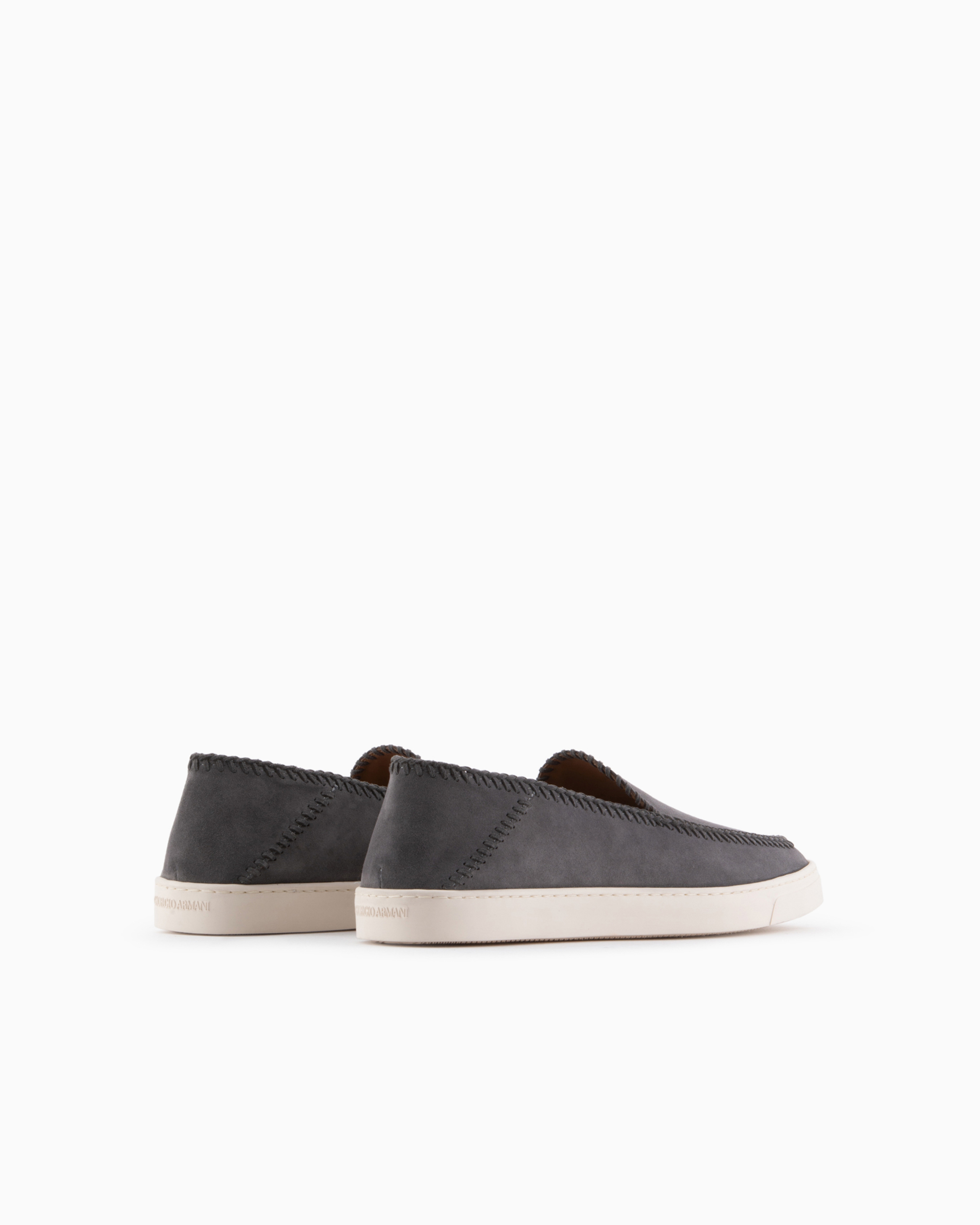 Giorgio Armani Official Store Galleria 3 Suede Slip-ons In Gray