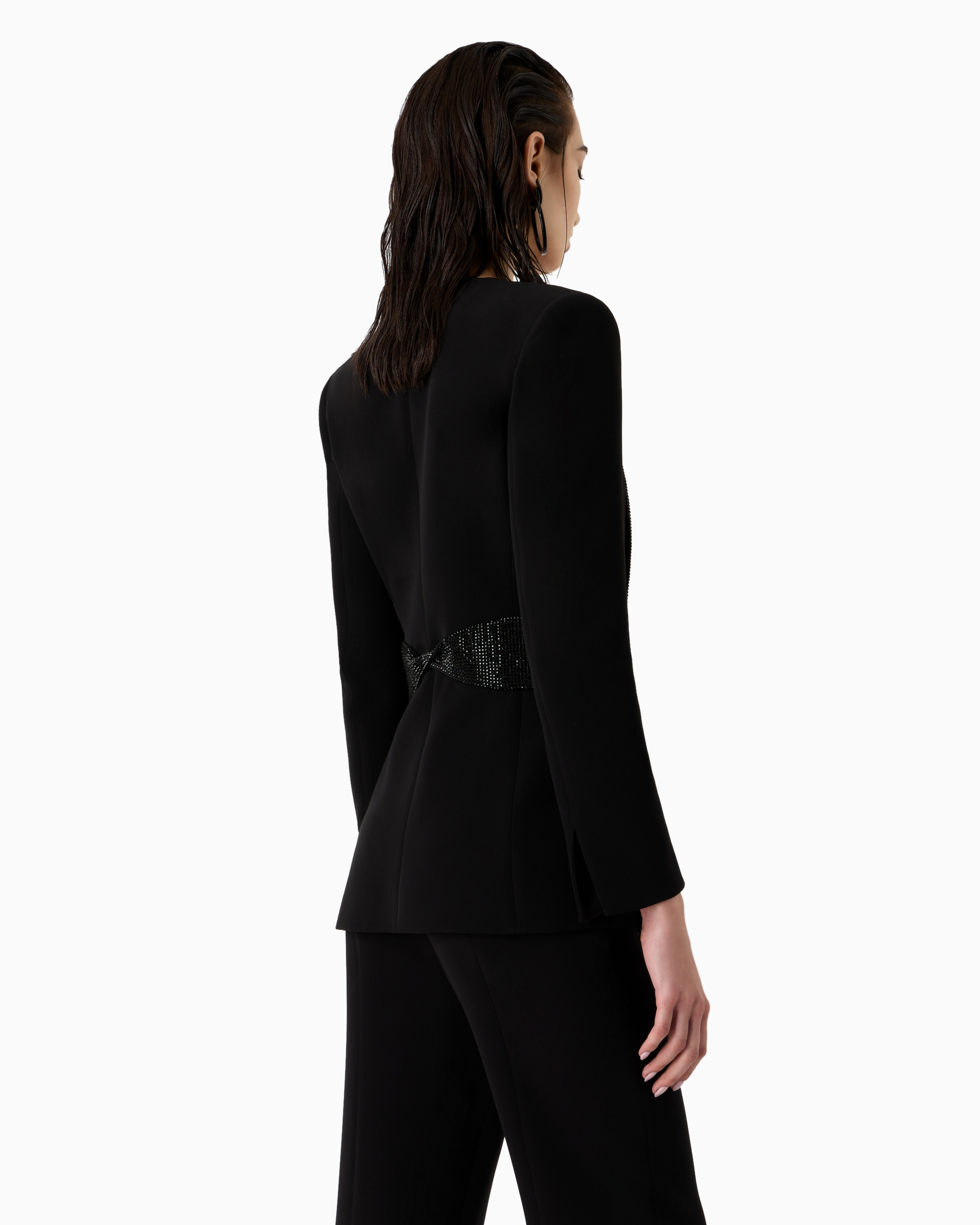 Giorgio Armani Official Store Single-breasted Jacket In Silk Cady With Rhinestone Details In Black