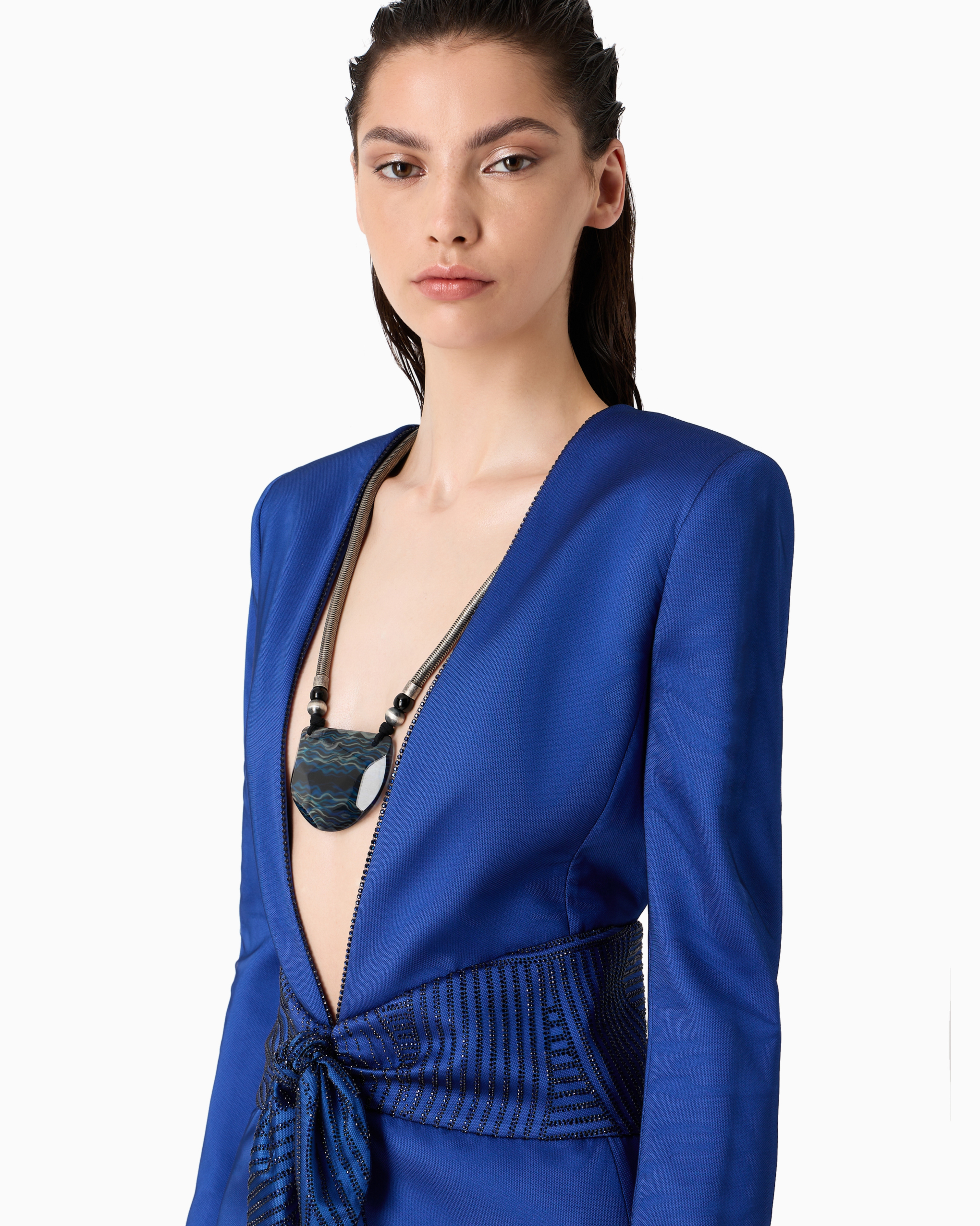 Giorgio Armani Silk, Single-breasted Jacket With Embroidered Belt In Patterned