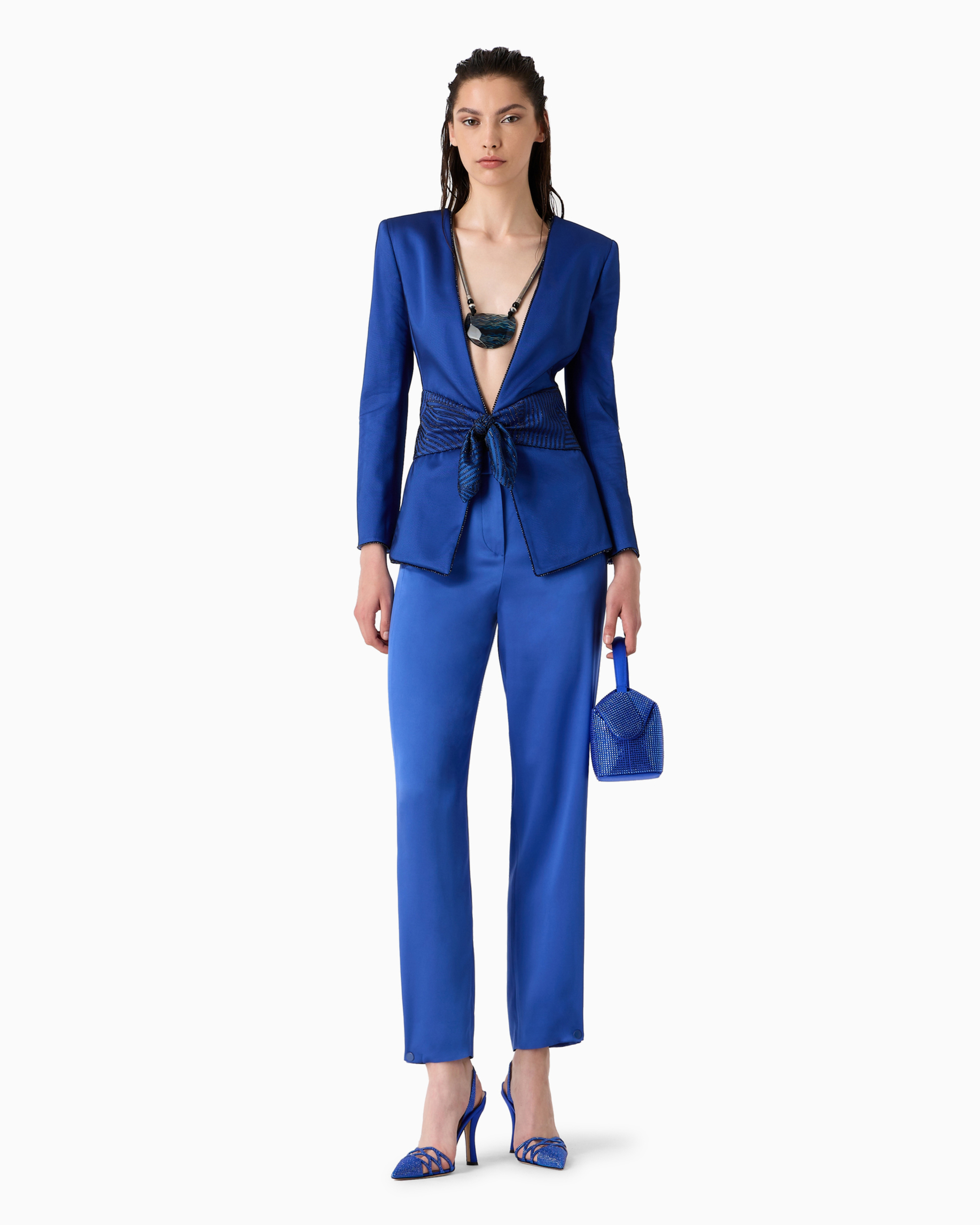 Giorgio Armani Silk, Single-breasted Jacket With Embroidered Belt In Patterned
