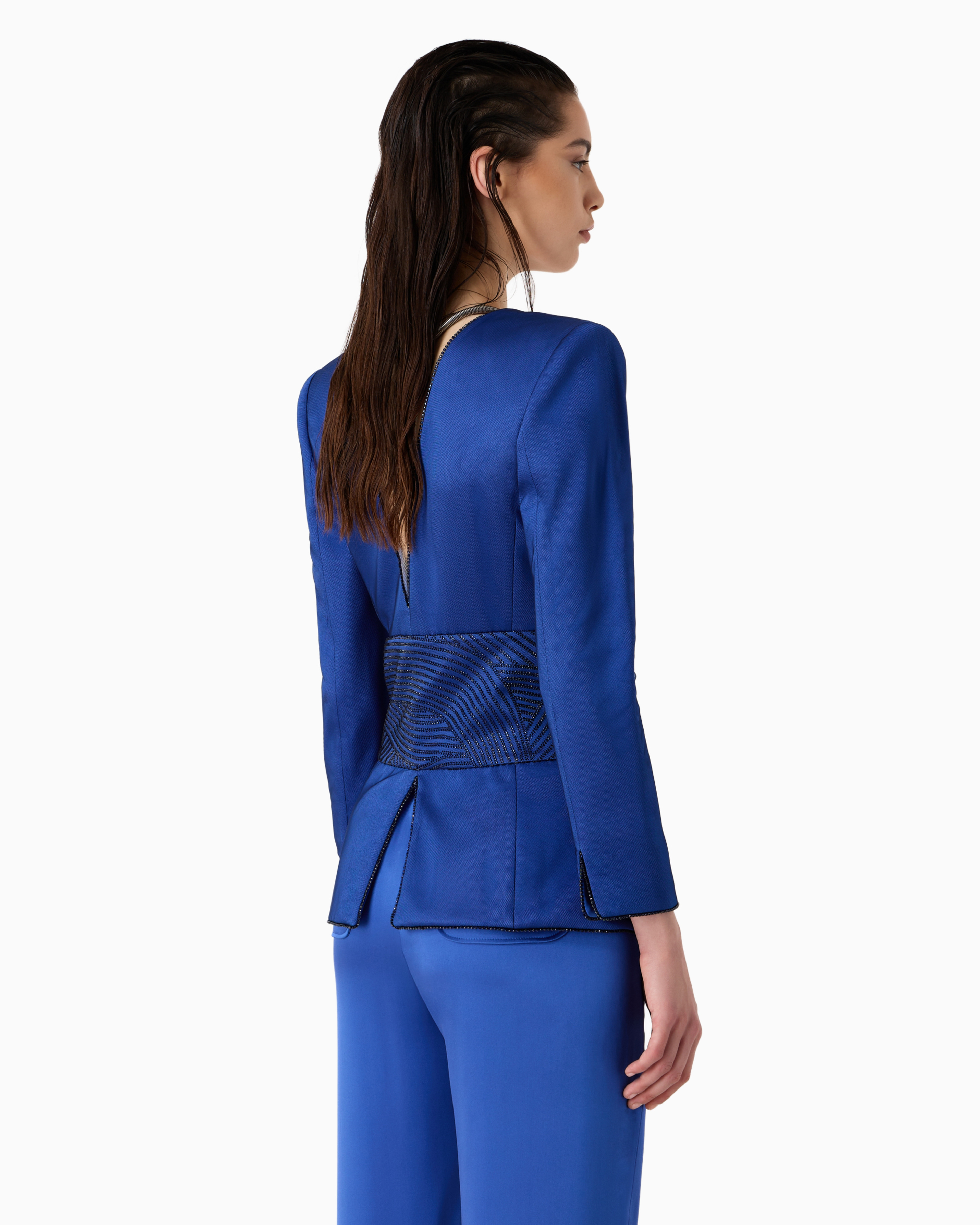 Giorgio Armani Silk, Single-breasted Jacket With Embroidered Belt In Patterned