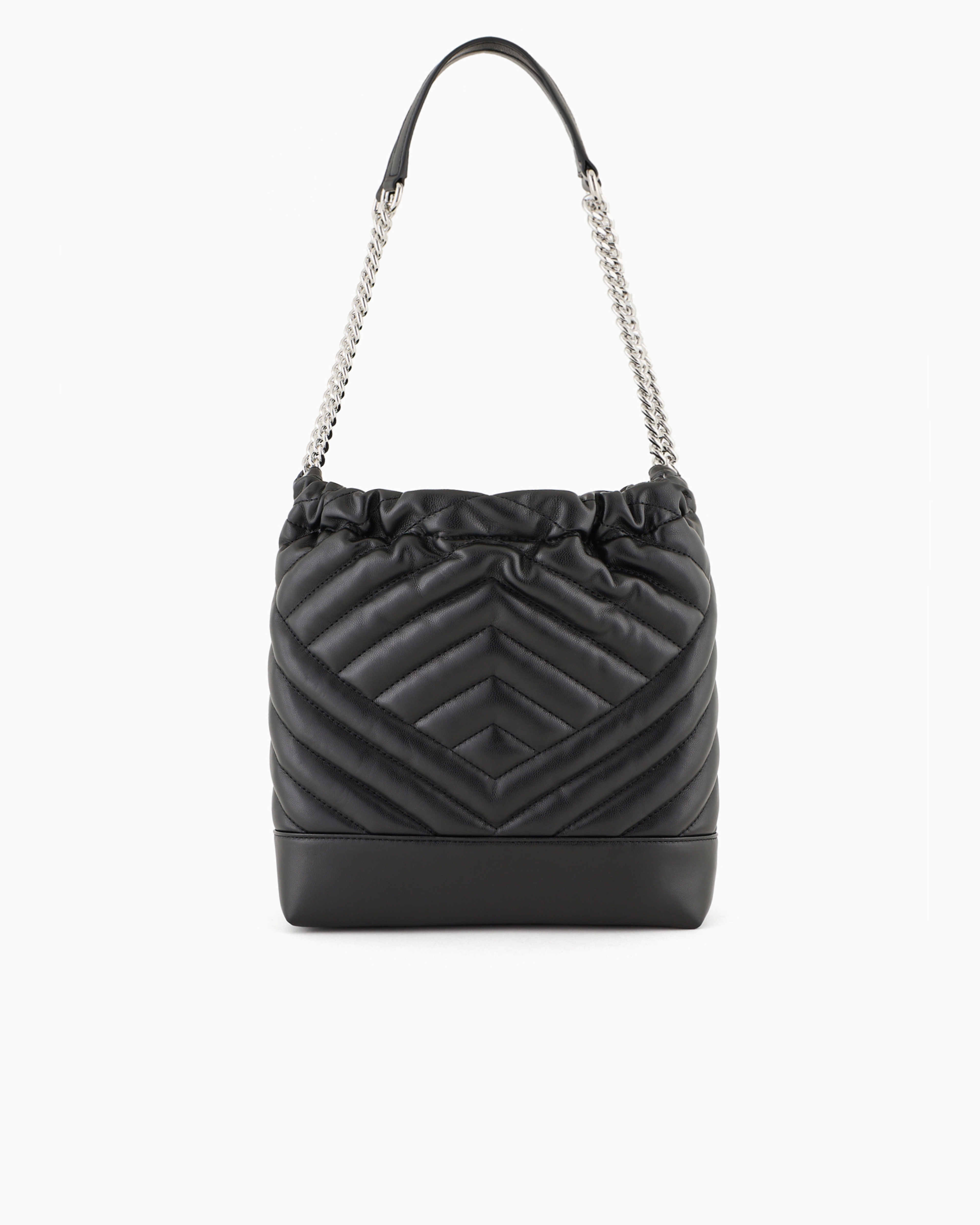 Bucket bag in quilted material with metal details