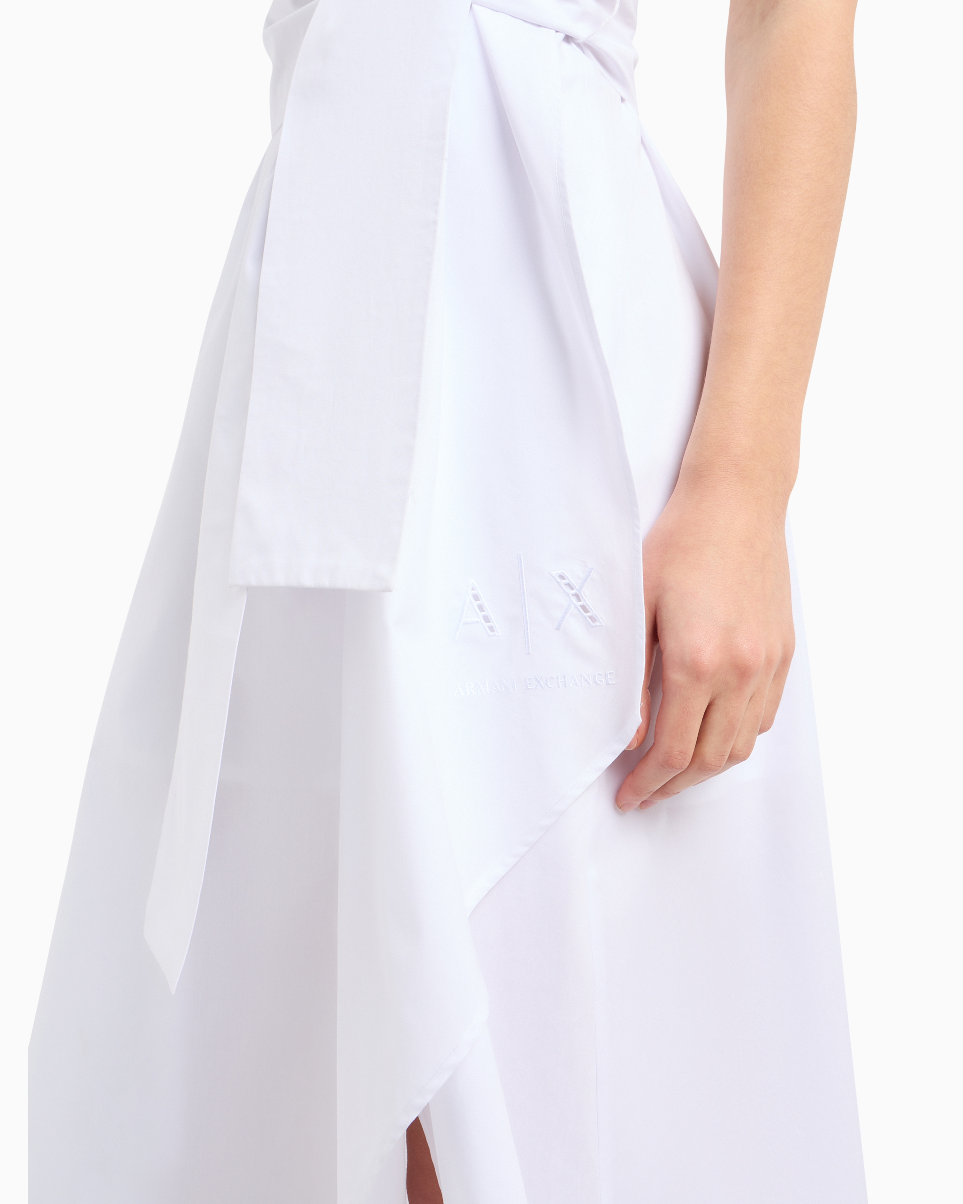 Asymmetric poplin dress with bow
