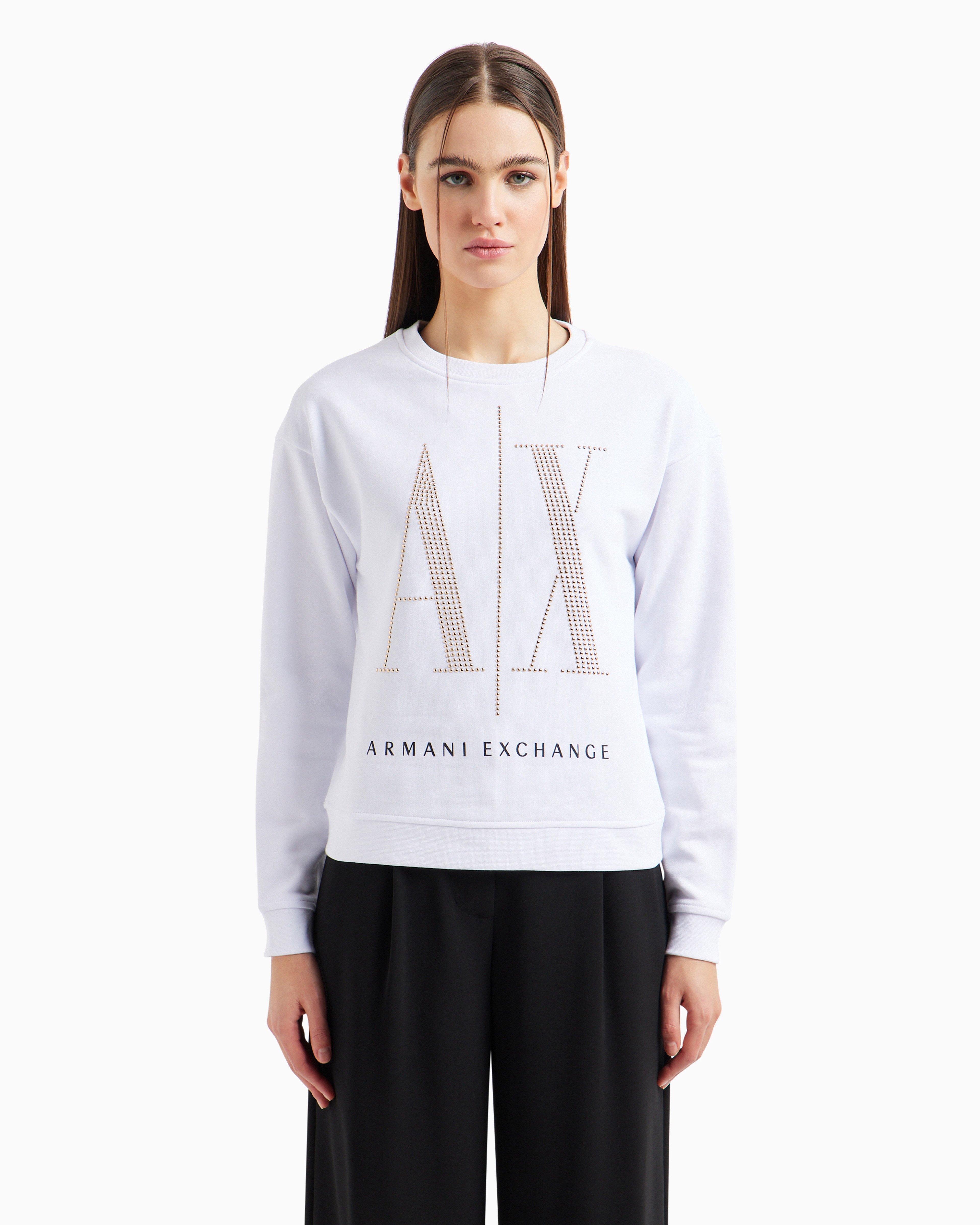 ARMANI EXCHANGE ICON PROJECT FRENCH TERRY SWEATSHIRT WITH RHINESTONE LOGO 