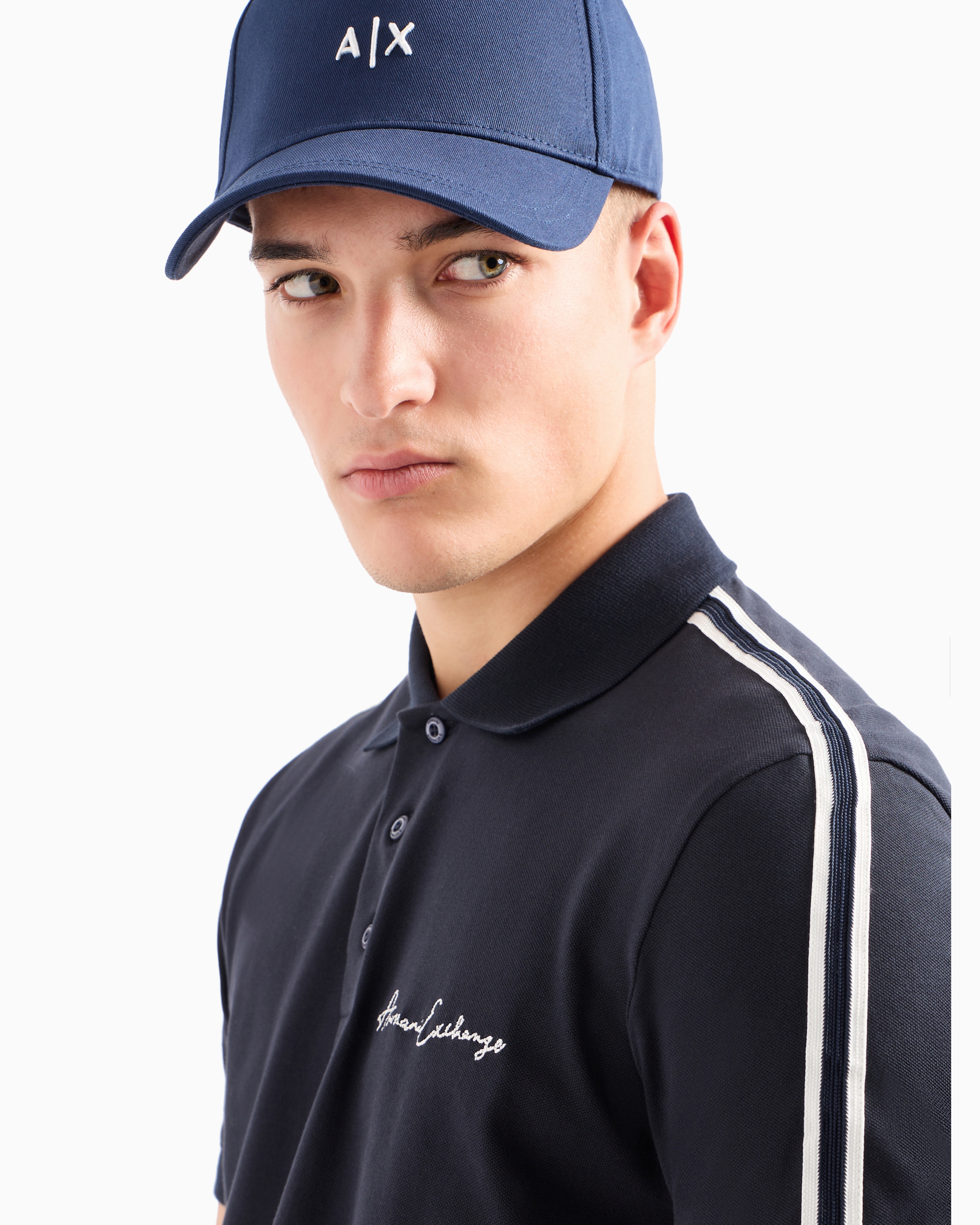 Shop Armani Exchange Visor Cap With Logo In Navy Blue