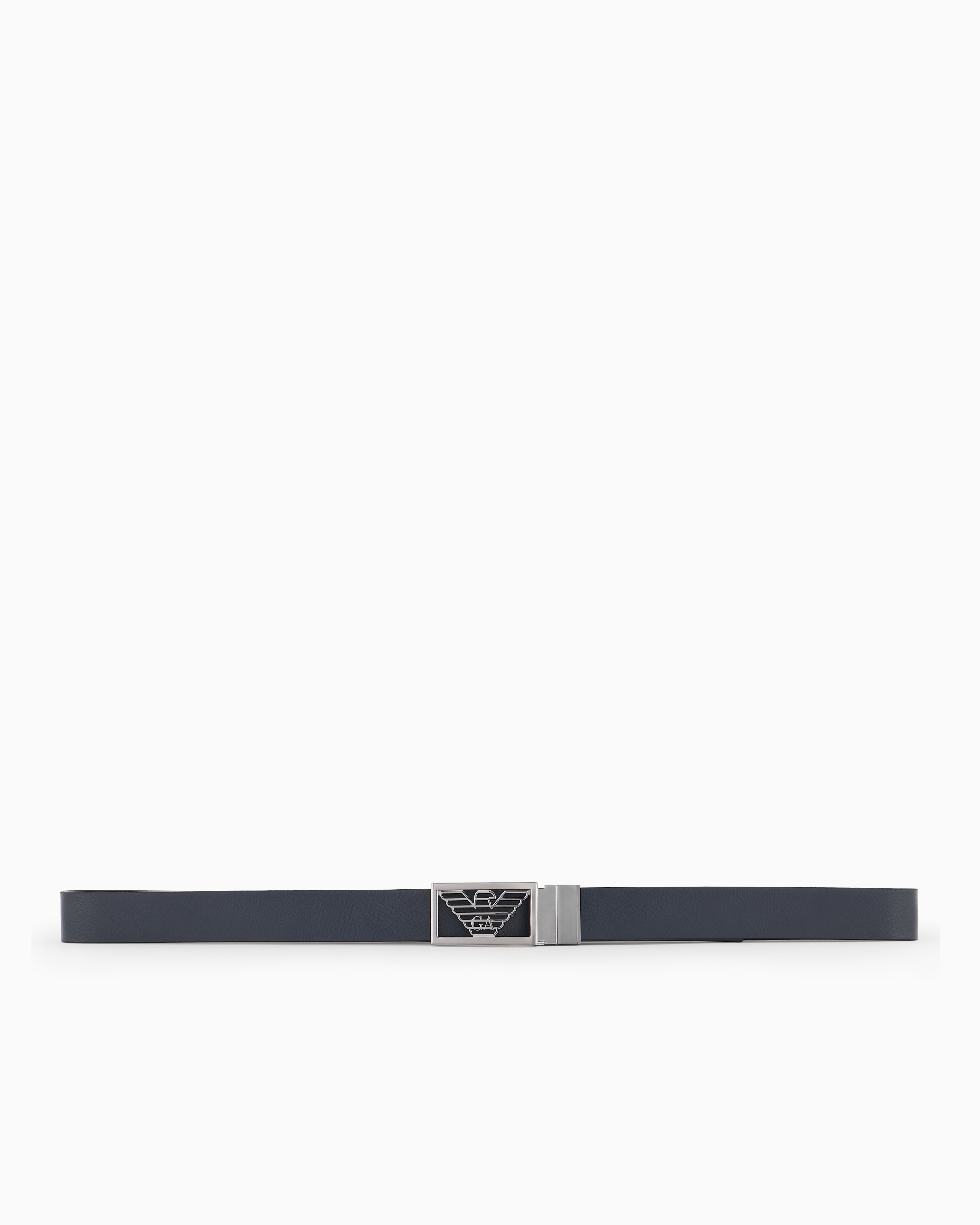 Emporio Armani Official Store Two-toned Reversible Leather Belt With One Side In Palmellato Leather In Blue