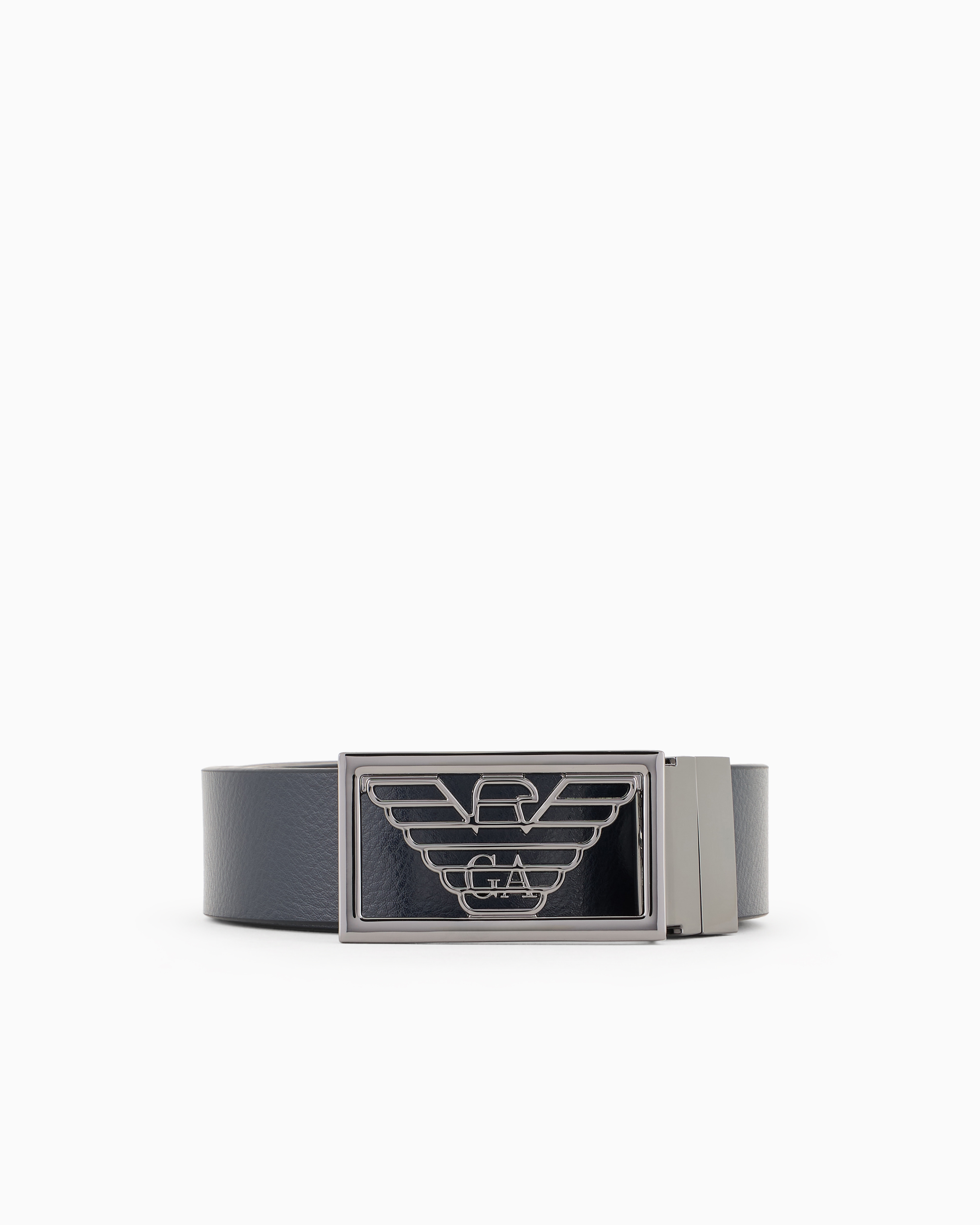 Emporio Armani Official Store Two-toned Reversible Leather Belt With One Side In Palmellato Leather In Blue