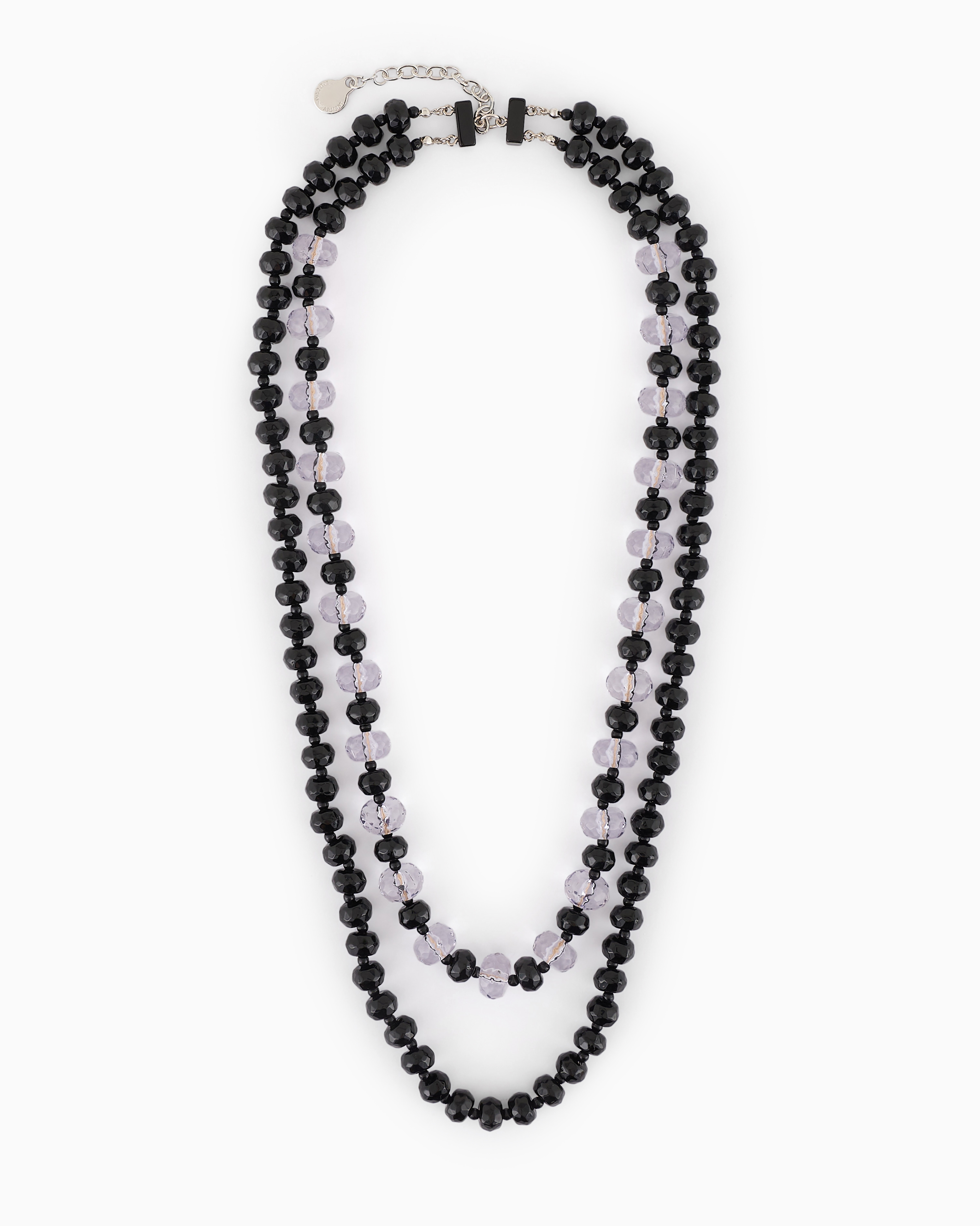 Shop Emporio Armani Double-strand Necklace With Faceted Spheres In Black