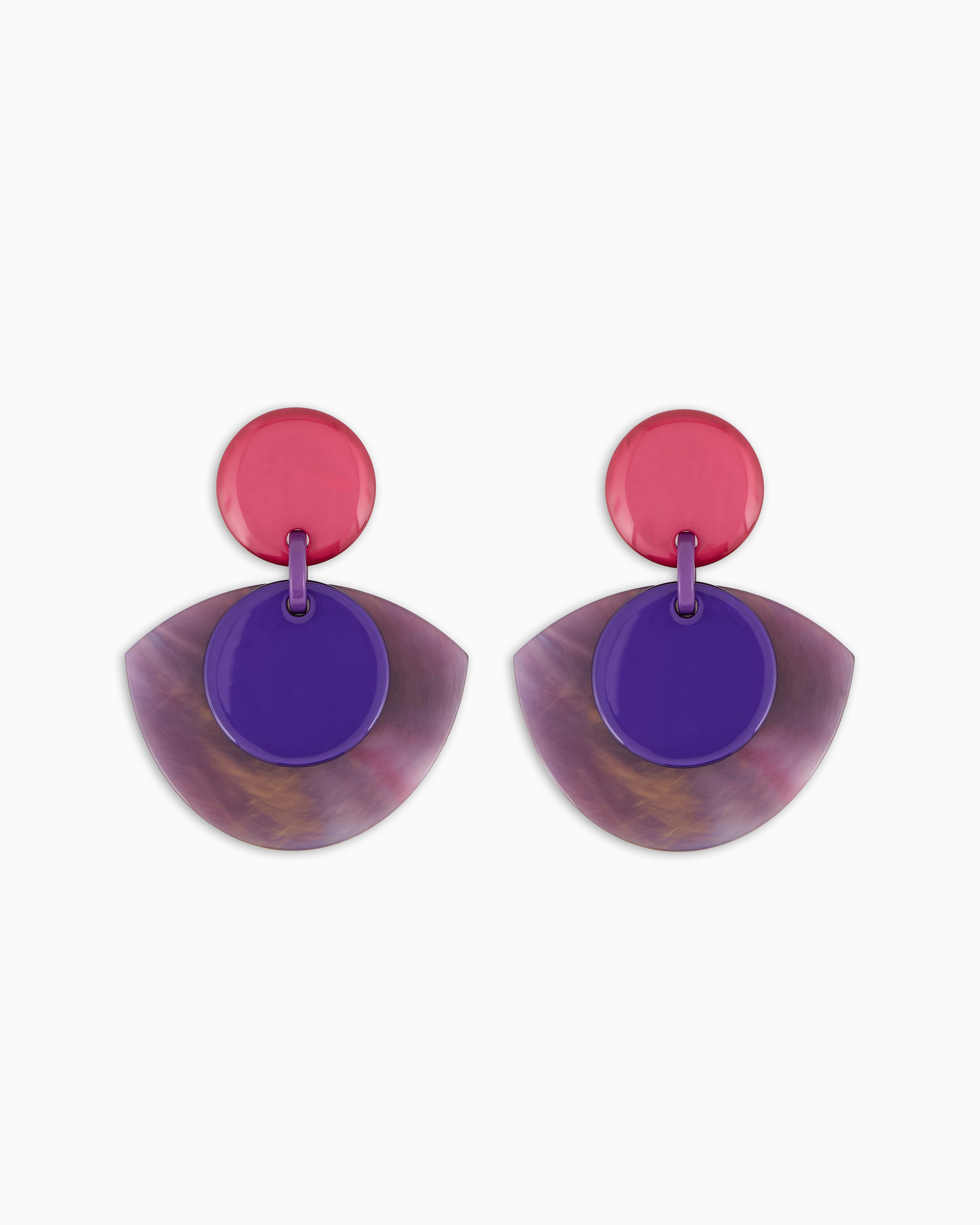 Shop Emporio Armani Oversized Earrings With Contoured Pendant In Purple