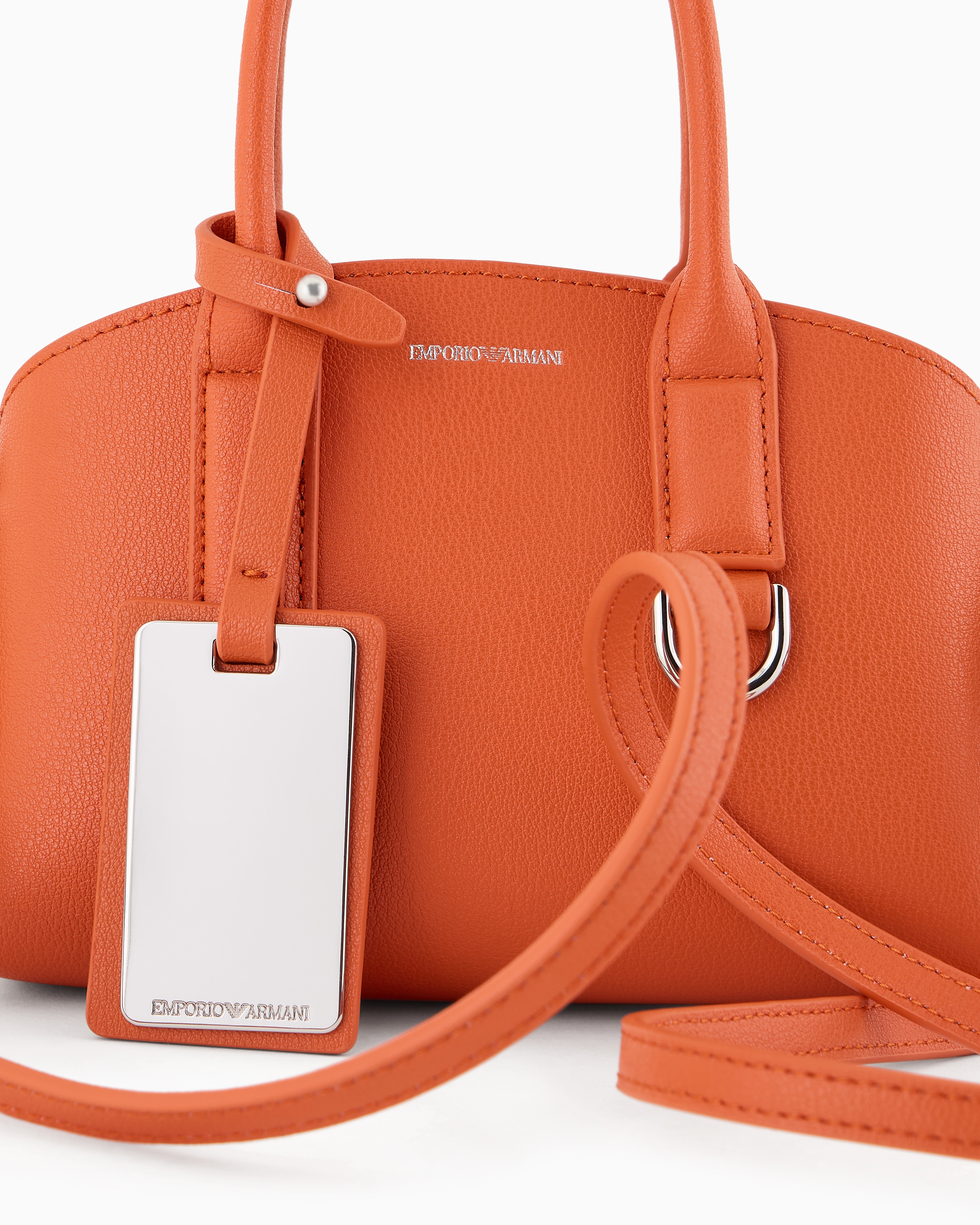 Shop Emporio Armani Asv Icon Regenerated Leather Small Handbag In Orange