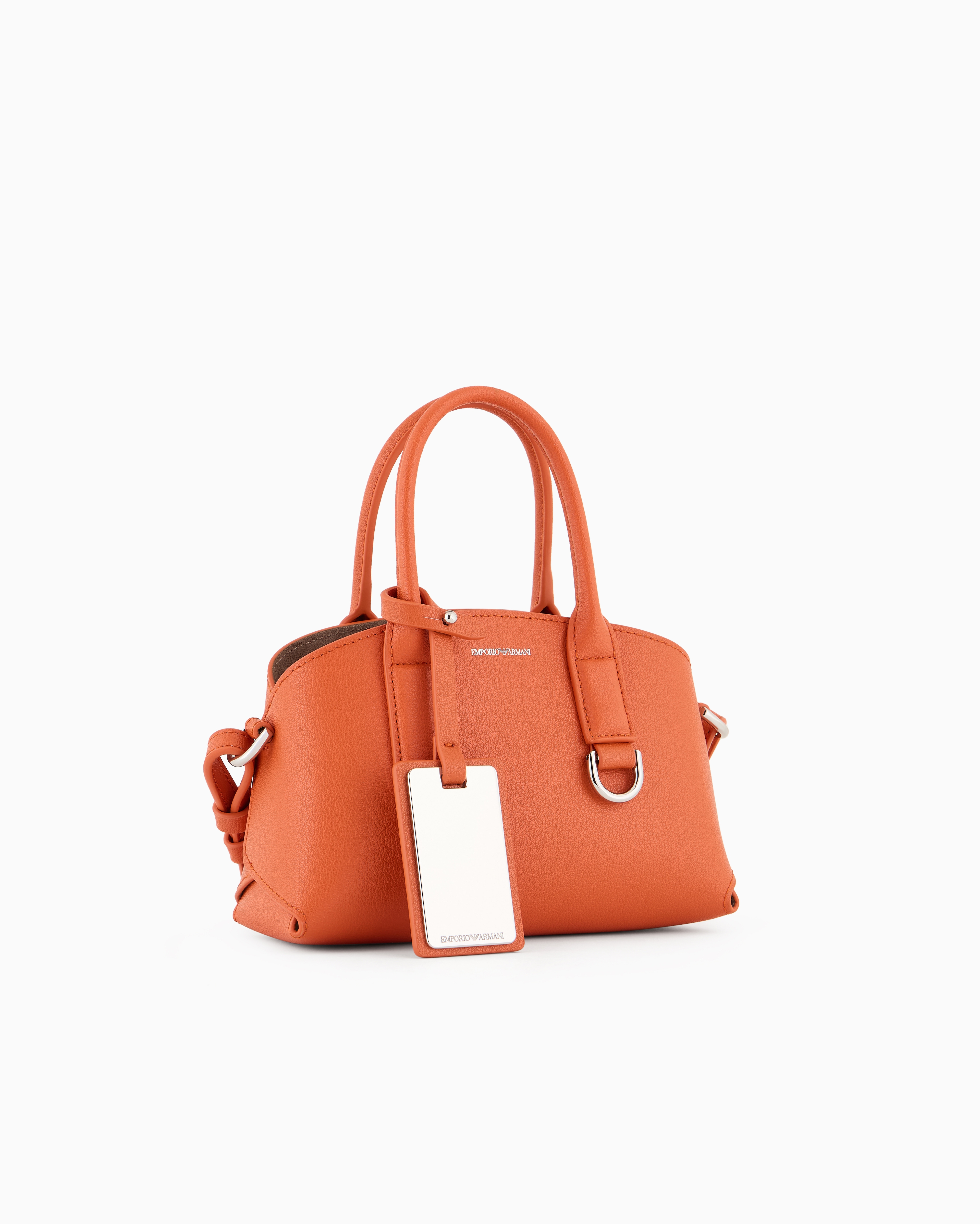 Shop Emporio Armani Asv Icon Regenerated Leather Small Handbag In Orange