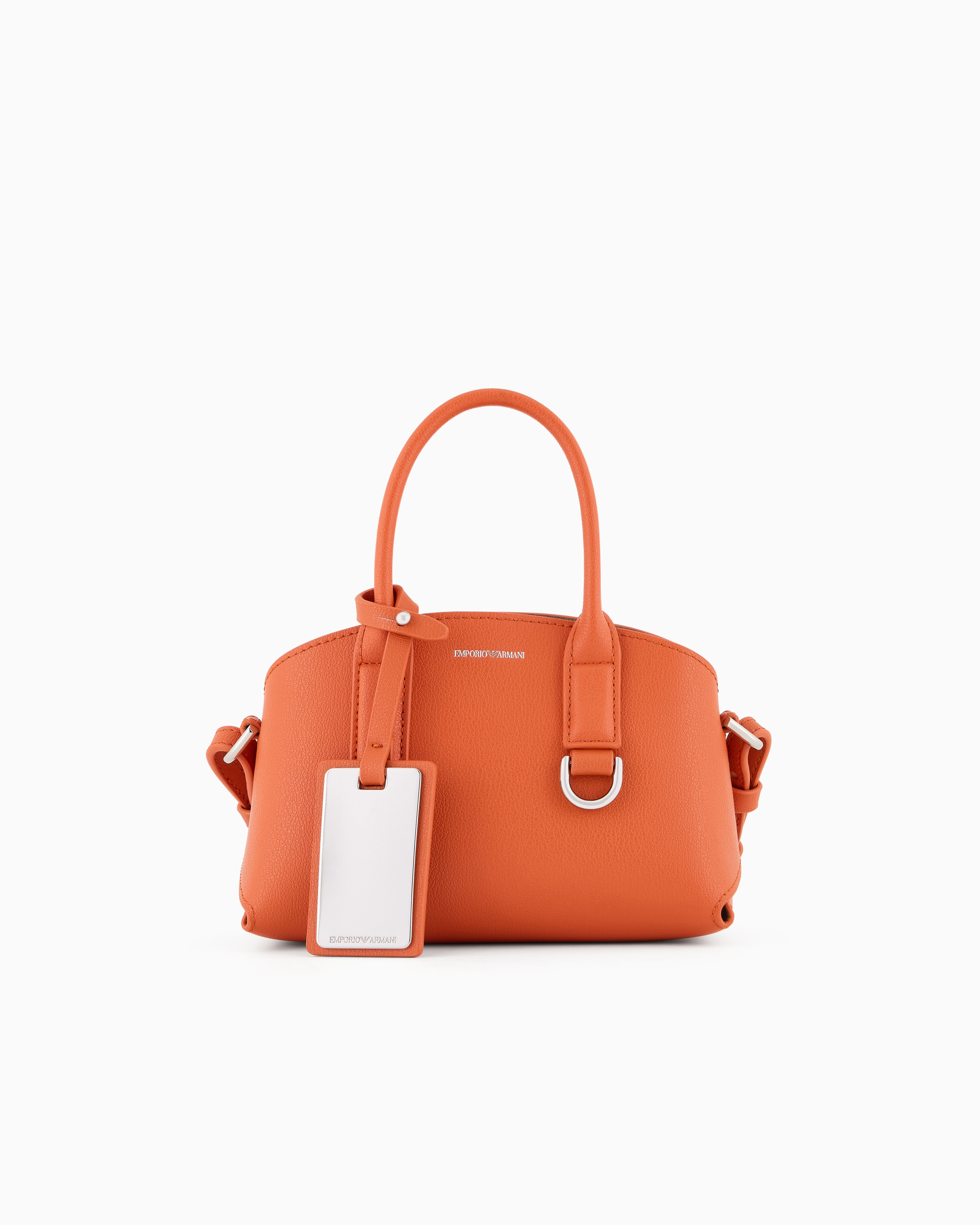 Shop Emporio Armani Asv Icon Regenerated Leather Small Handbag In Orange