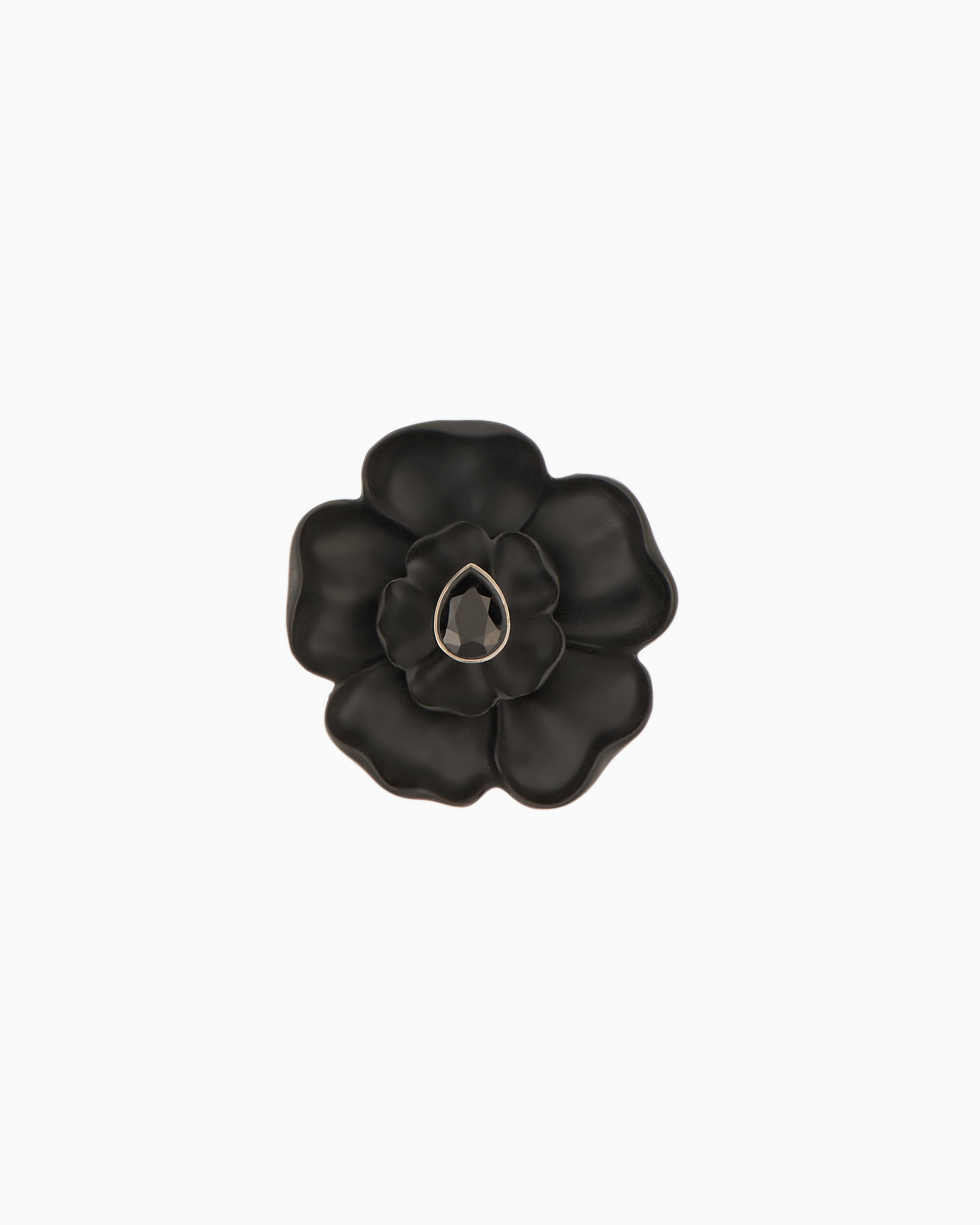 Giorgio Armani Official Store Resin Flower Brooch In Noir