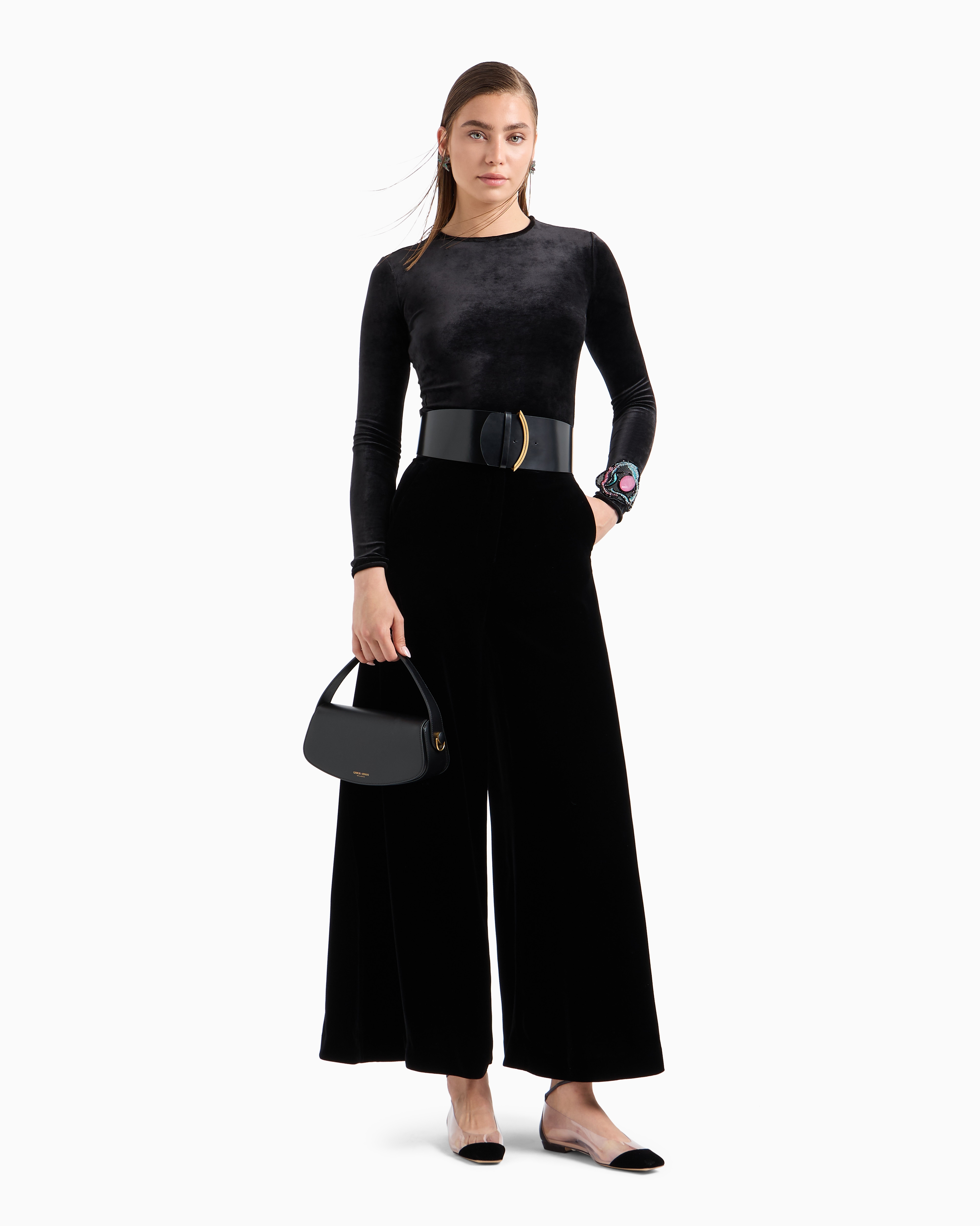 Giorgio Armani Asv Crew-neck Jumper In Viscose-blend Chenille In Black