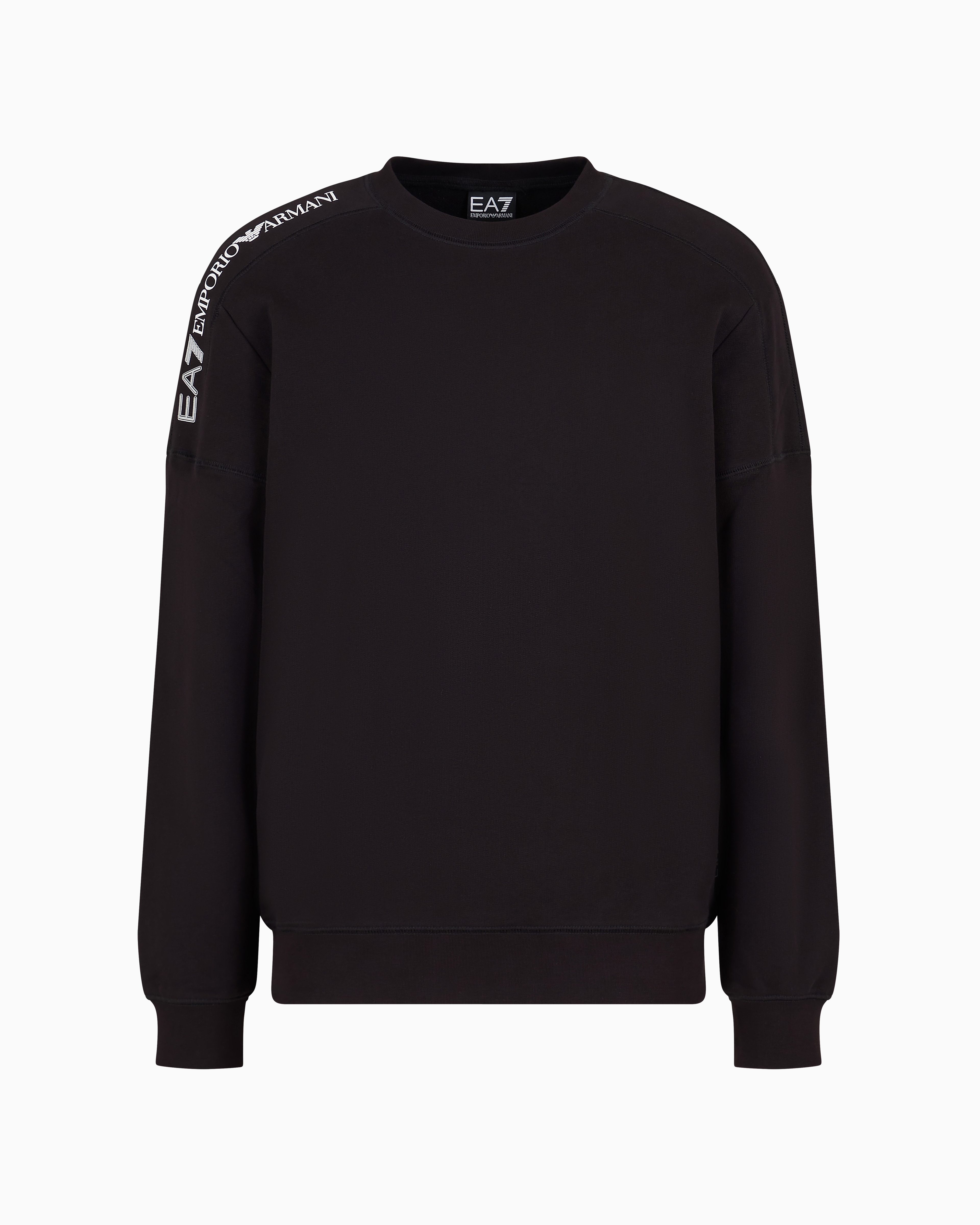 Ea7 Official Store Logo Series Cotton Crew-neck Sweatshirt In Black