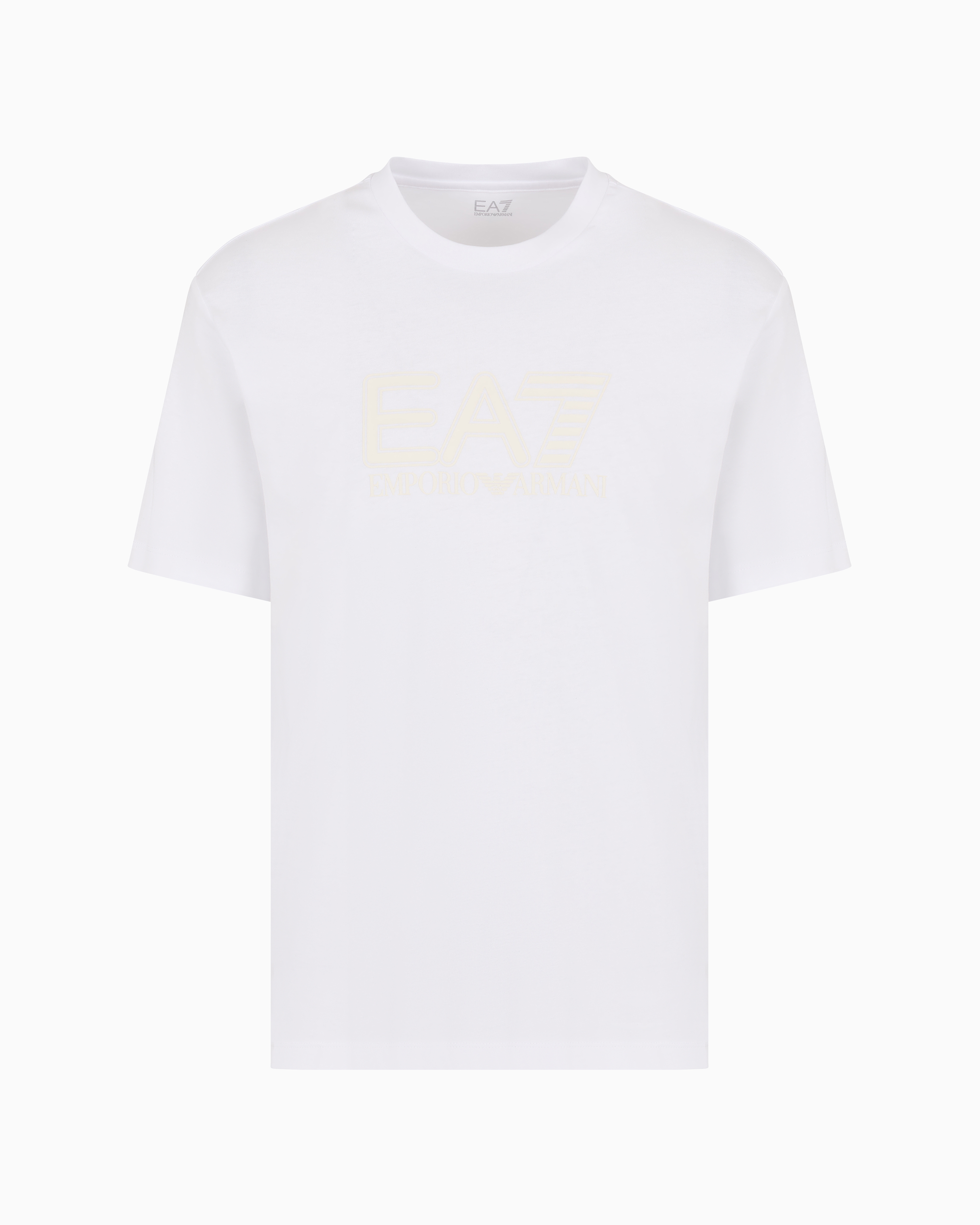Ea7 Official Store Visibility Cotton-jersey Crew-neck T-shirt In White