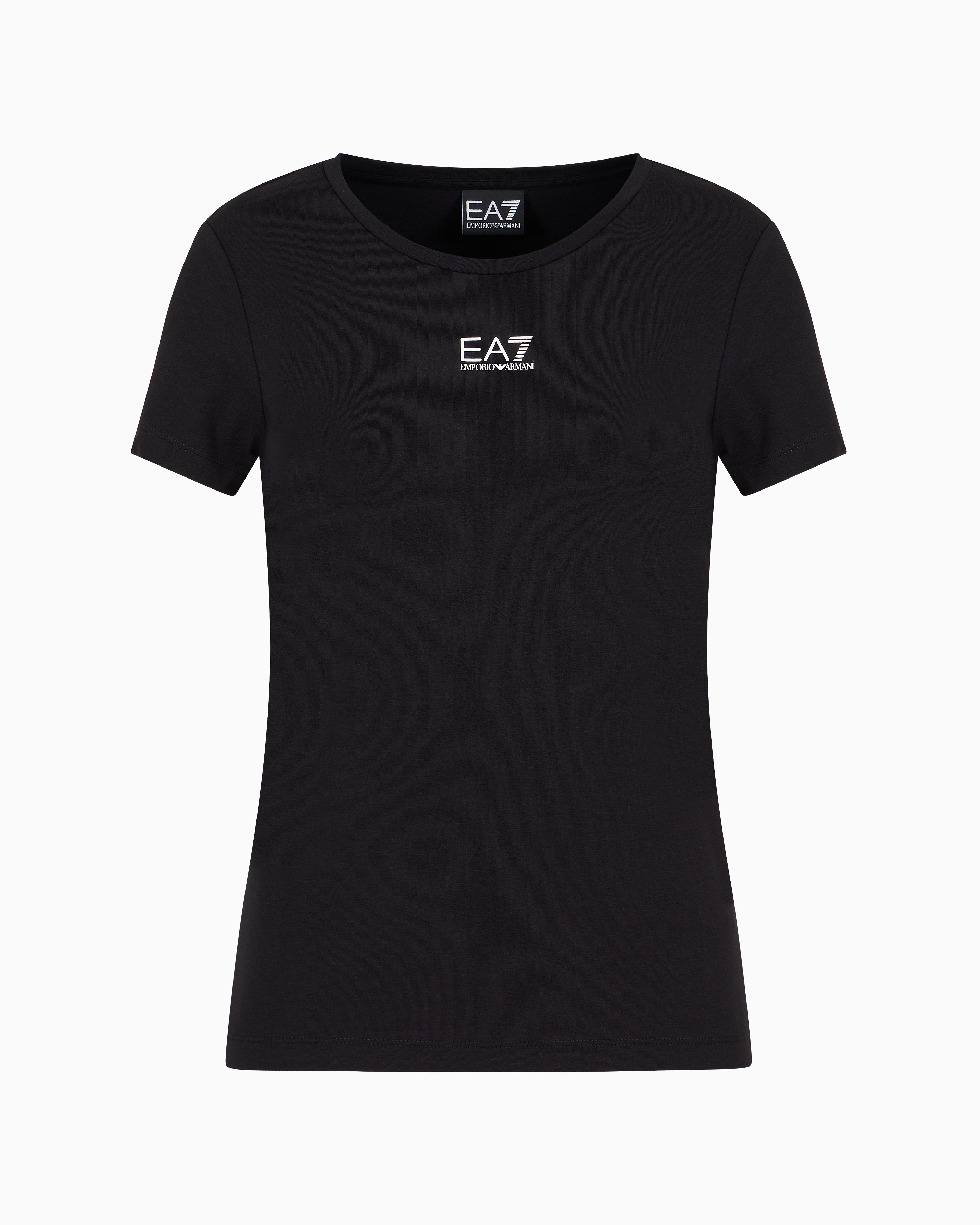 Ea7 Official Store Logo Series Stretch Cotton And Modal T-shirt In Black