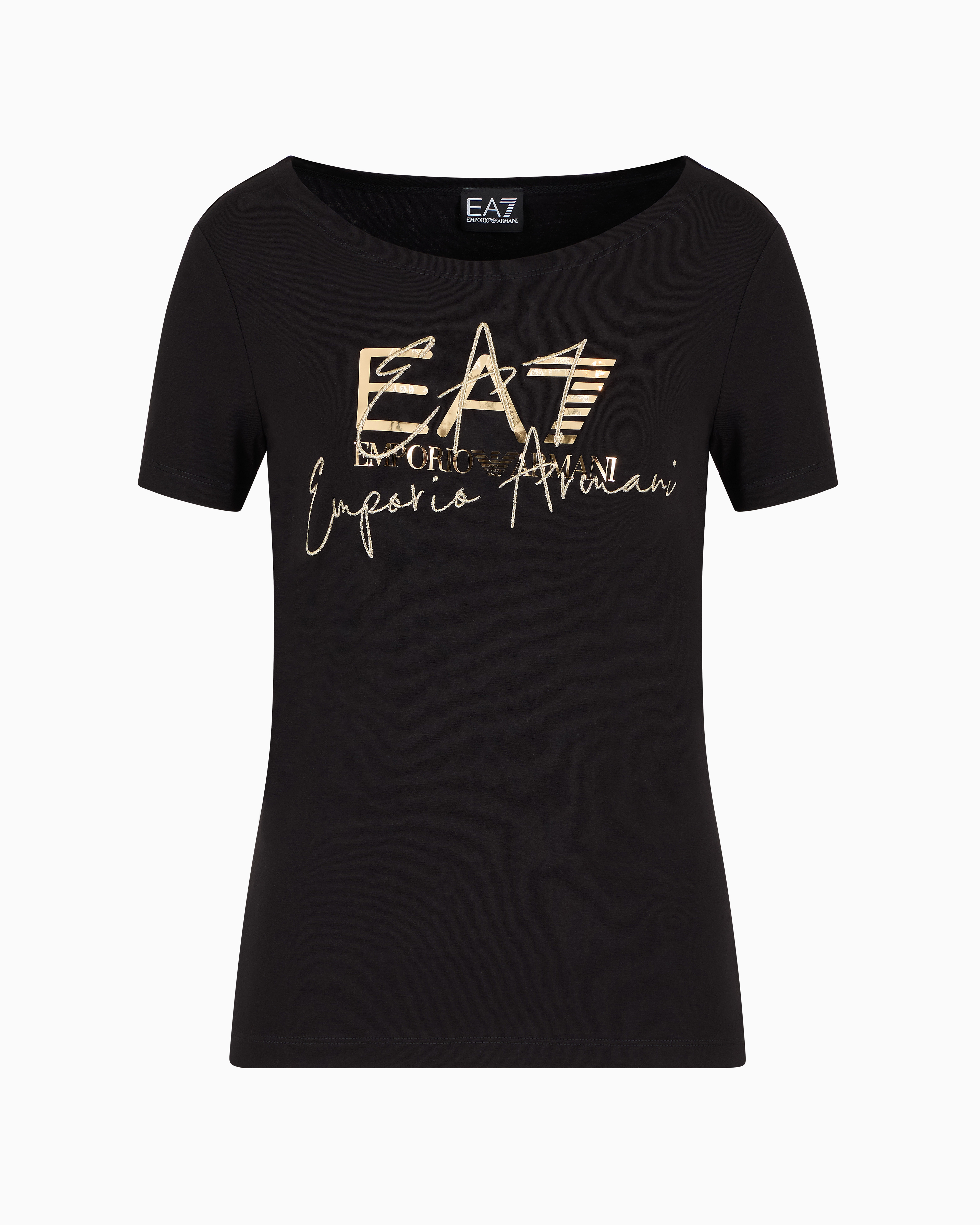 Ea7 Official Store Logo Series Stretch-cotton Crew-neck T-shirt In Black