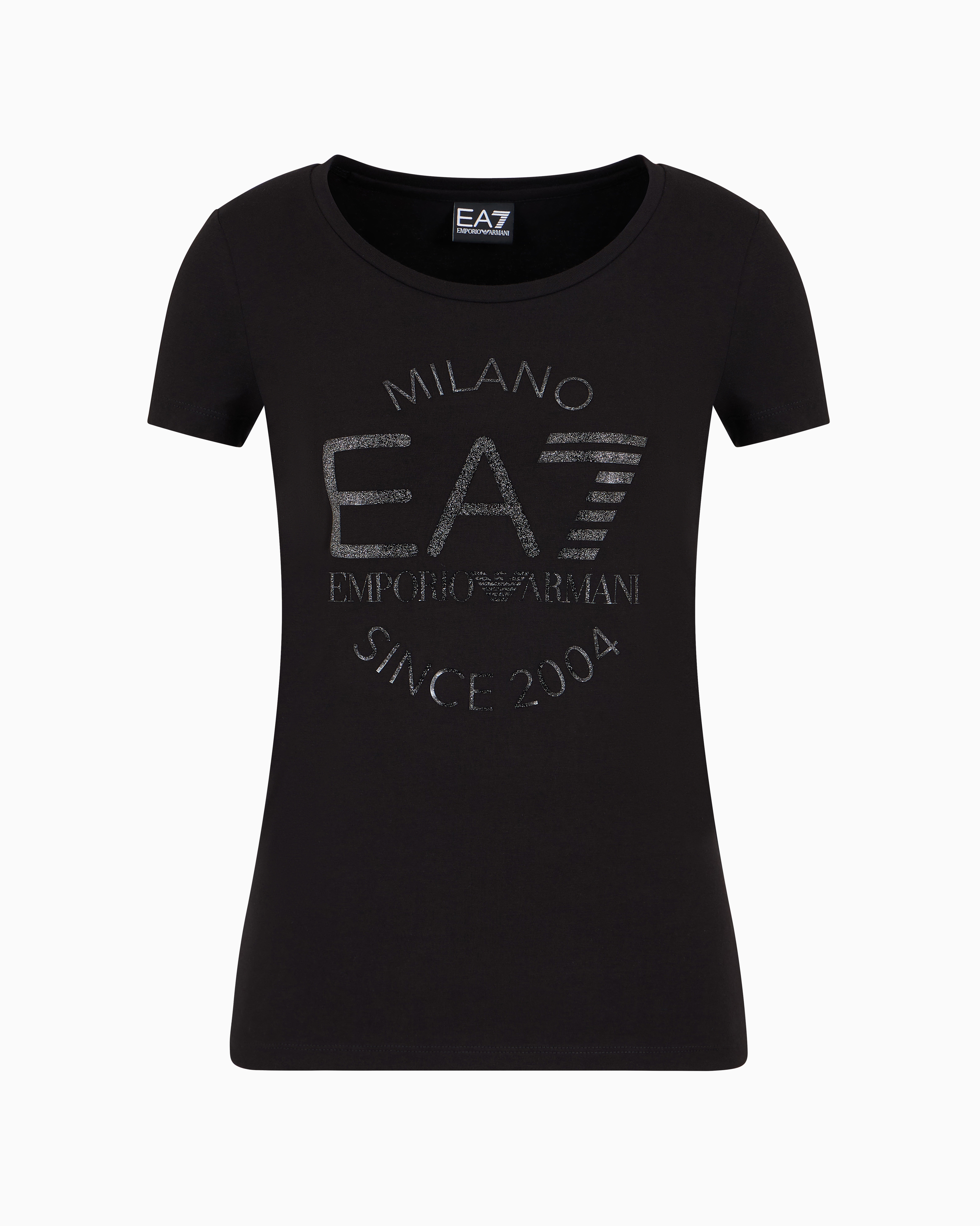 Ea7 Official Store Logo Series Crossover Stretch-cotton Crew-neck T-shirt In Black