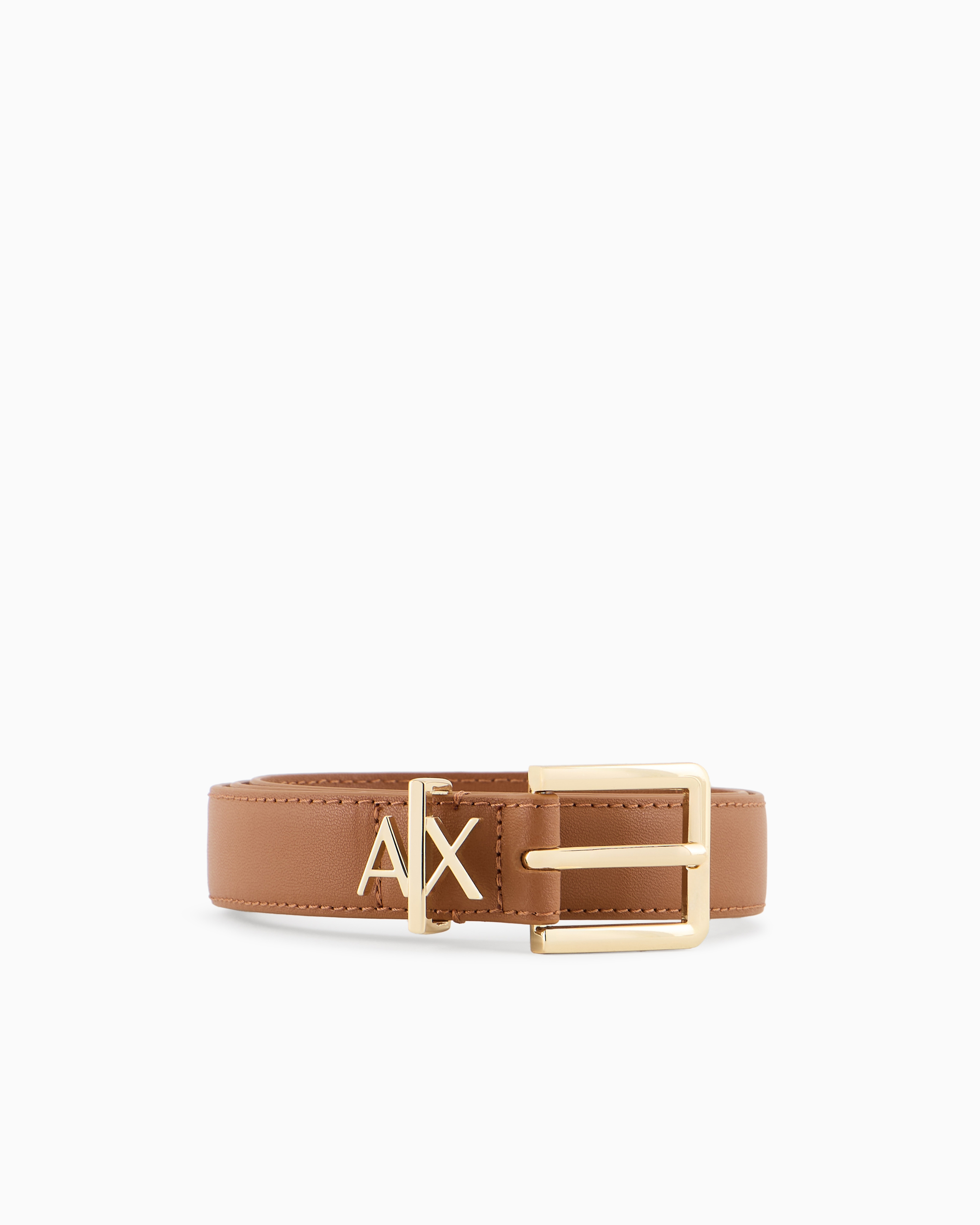 Armani Exchange Official Store Thin Belt With Small Logo In Buff